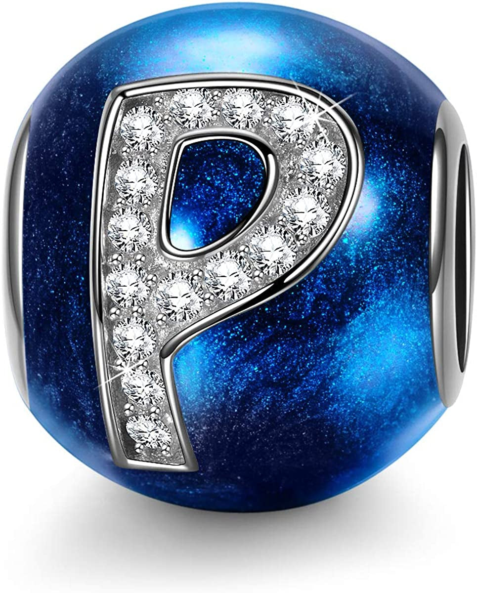 NINAQUEEN Letter Charms A-Z Beads, 925 Sterling Silver with Enamel and Cubic Zirconia, Fit Charms Bracelet and Necklace, Jewelry Box for Personalized Gift Apparel & Accessories > Jewelry > Bracelets NINAQUEEN P
