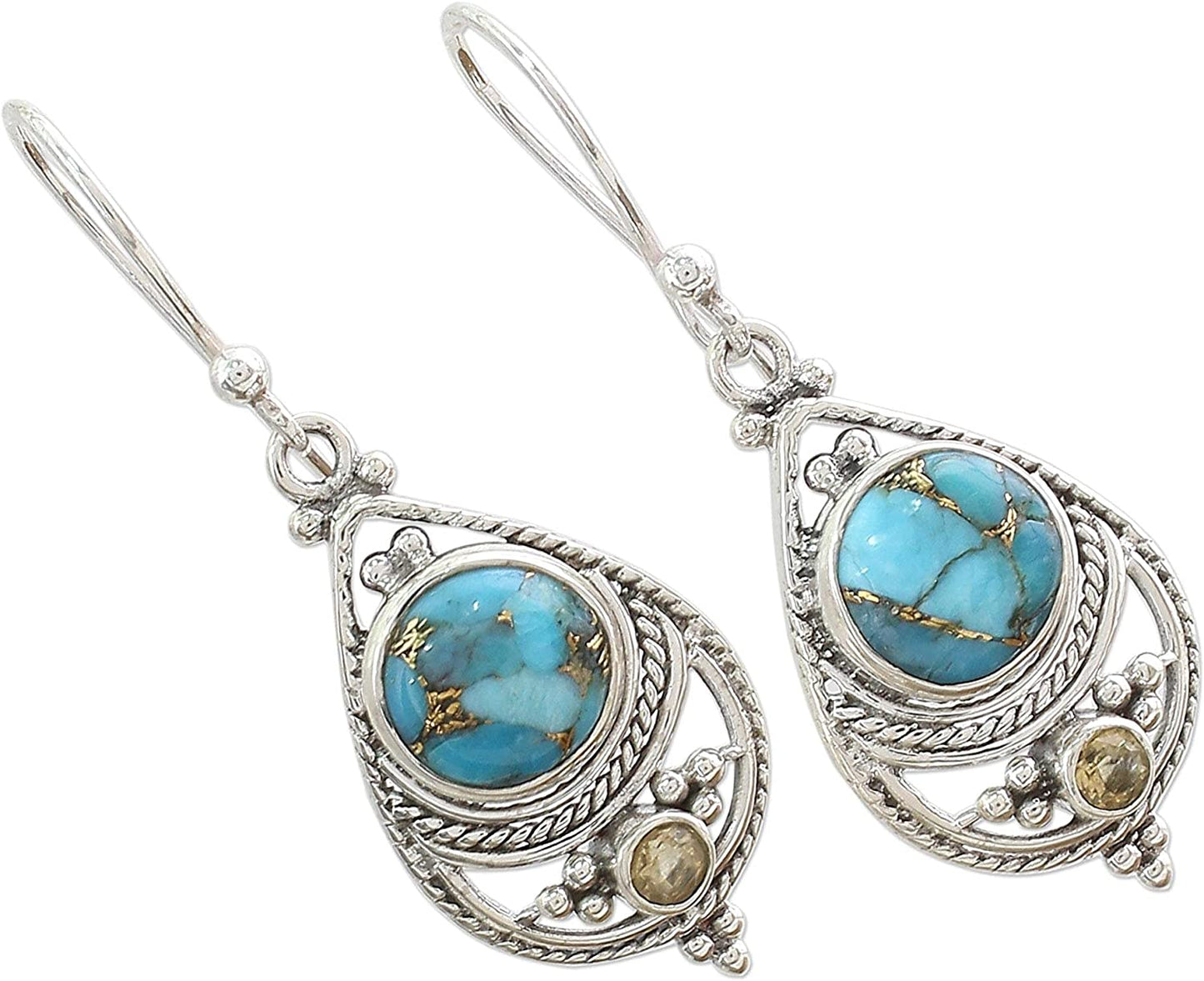 NOVICA Citrine and Composite Turquoise .925 Sterling Silver Dangle Earrings 'Blue Adoration' Apparel & Accessories > Jewelry > Earrings NOVICA