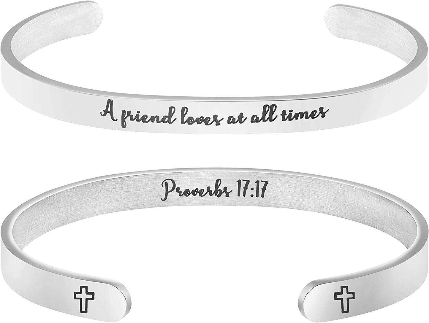 Christian Bracelets for Women Inspirational Gifts Bible Verse Religious Faith Jewelry Cuff Bracelet Mothers Day Christmas Birthday Jewelry for Her Mother Daughter Apparel & Accessories > Jewelry > Bracelets Memgift Proverbs 17:17-A friend loves at all times