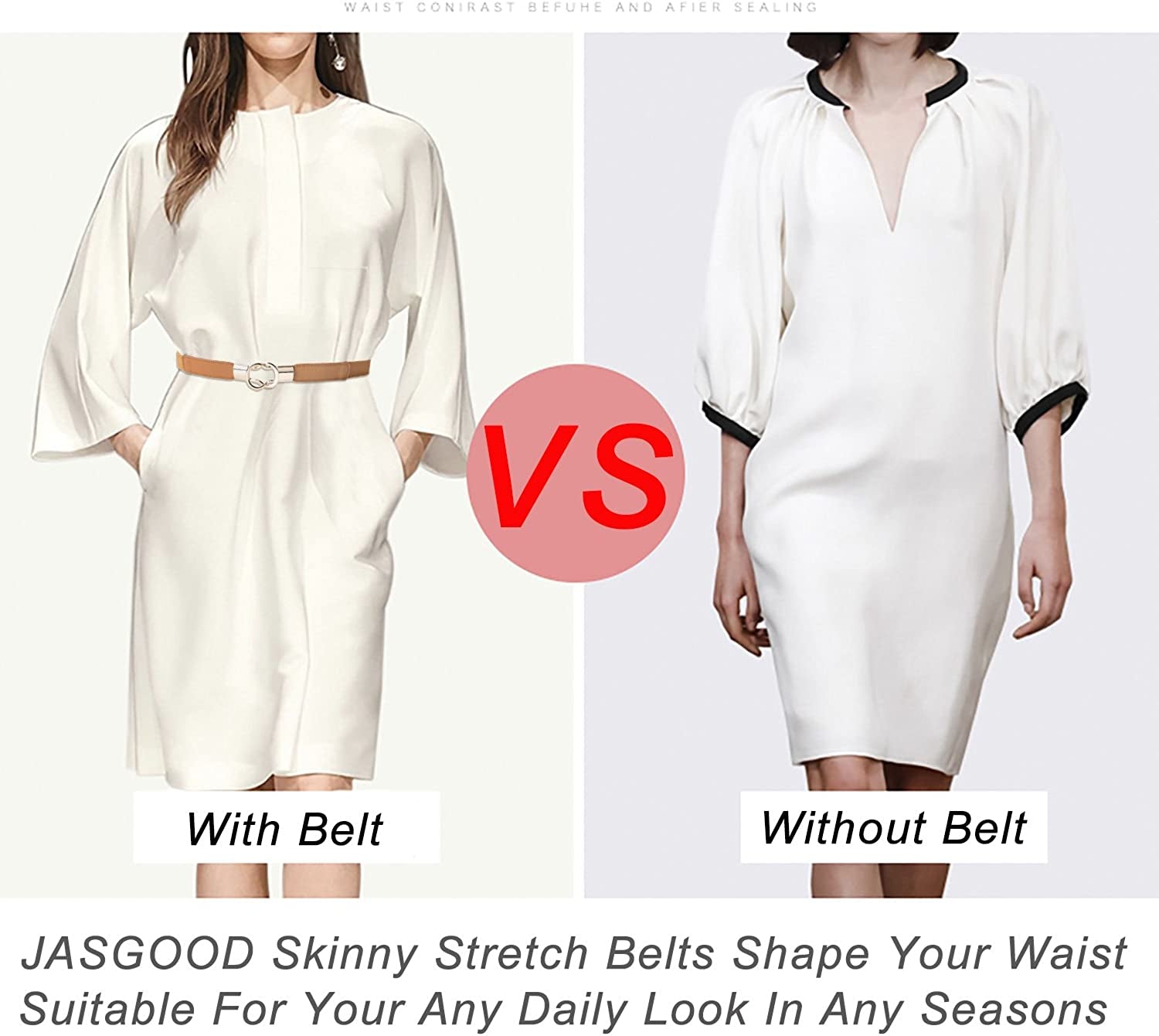 JASGOOD 2 Pack 3 Pack Women Retro Elastic Stretchy Metal Buckle Skinny Waist Belt 1 Inch Wide Apparel & Accessories > Clothing Accessories > Belts KYLIE MAX