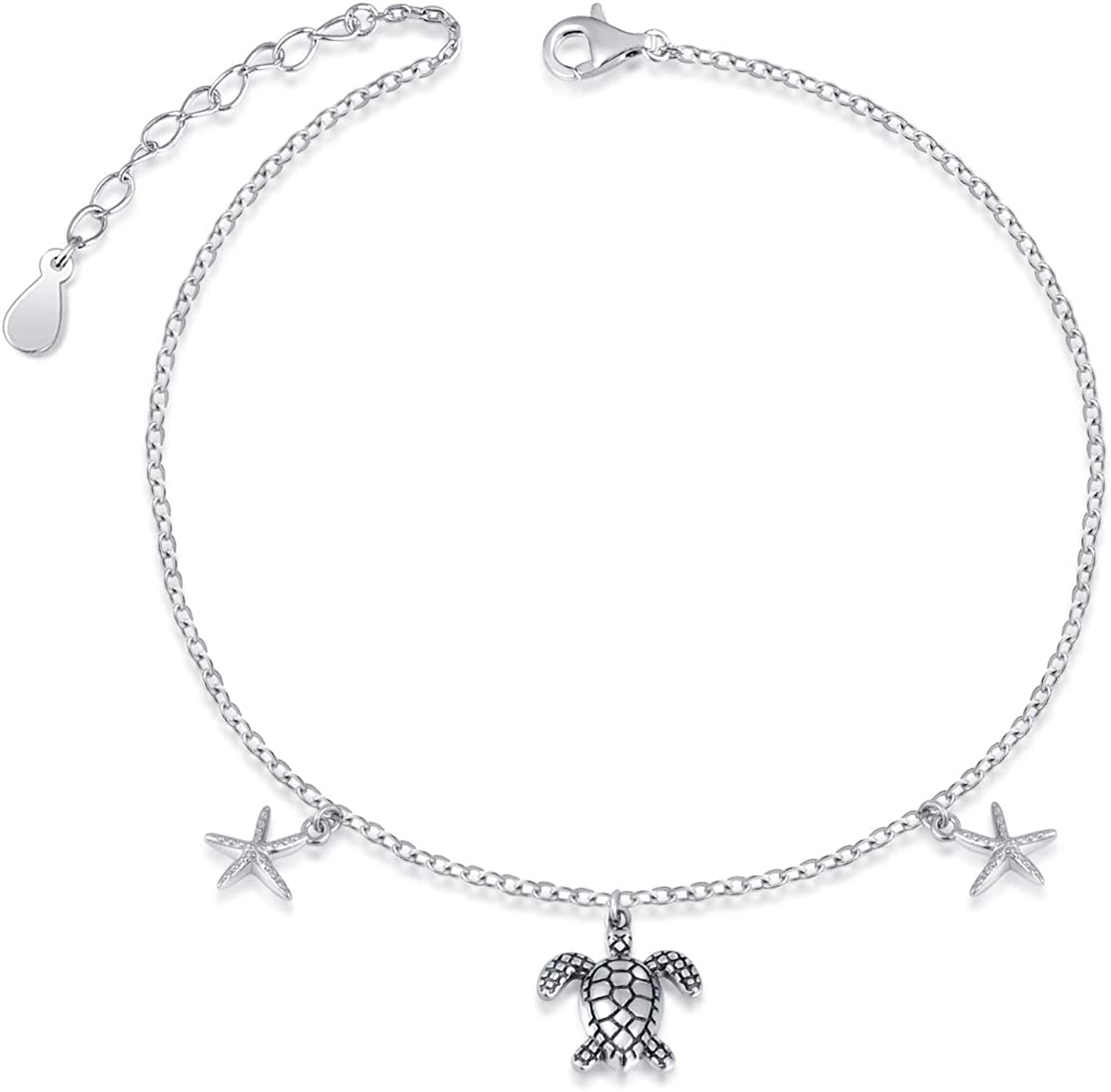 S925 Sterling Silver Sea Turtle Starfish Adjustable Anklets Foot Chain Jewelry Ankle Bracelet for Women Apparel & Accessories > Jewelry > Anklets ACJNA