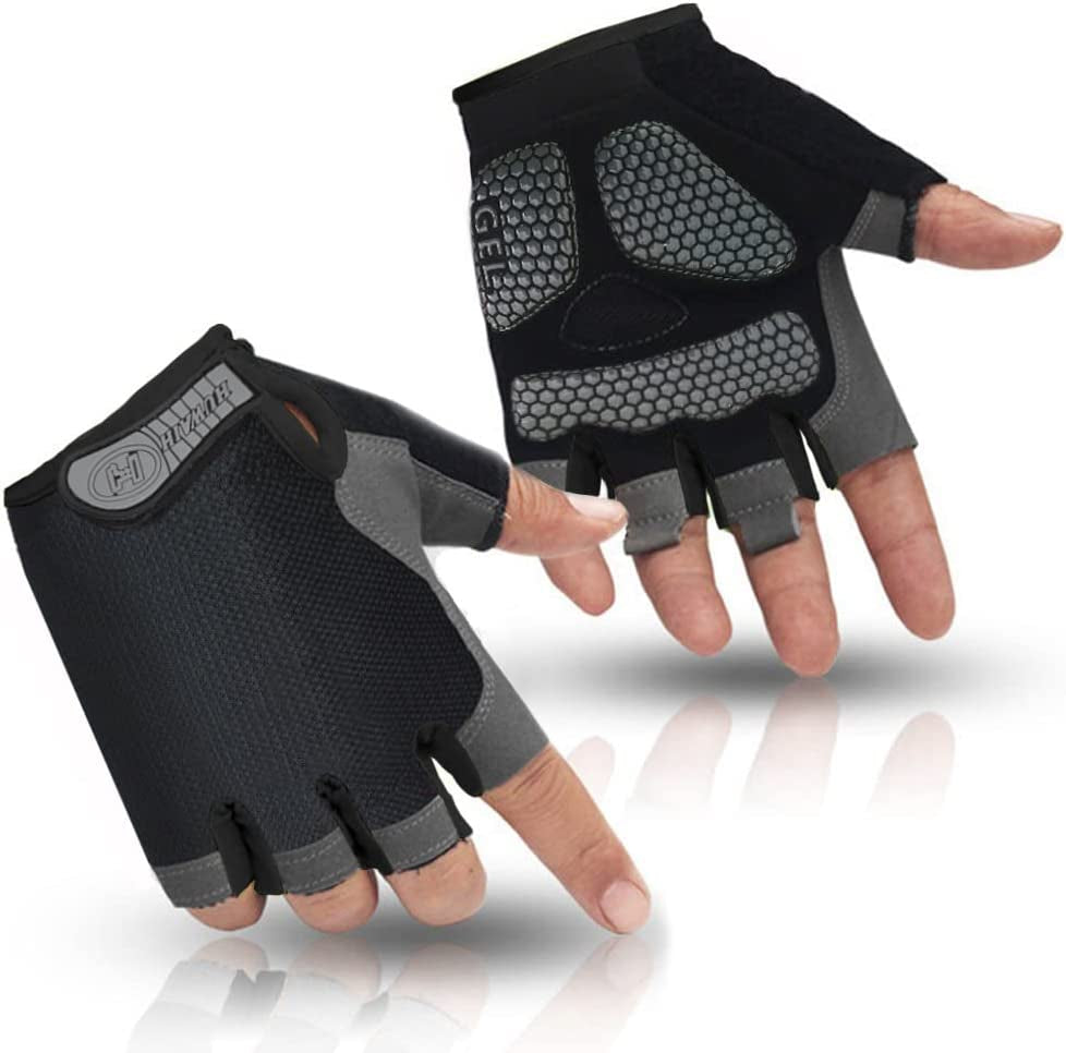 Huwaih Cycling Gloves for Men/Women anti Slip Shock Absorbing Biking Gloves Half Finger Gel Pad Bicycle Gloves Breathable Bike Gloves Apparel & Accessories > Clothing Accessories > Gloves & Mittens HuwaiH Black/Gray L (Palm Width: 3.55"-3.74")