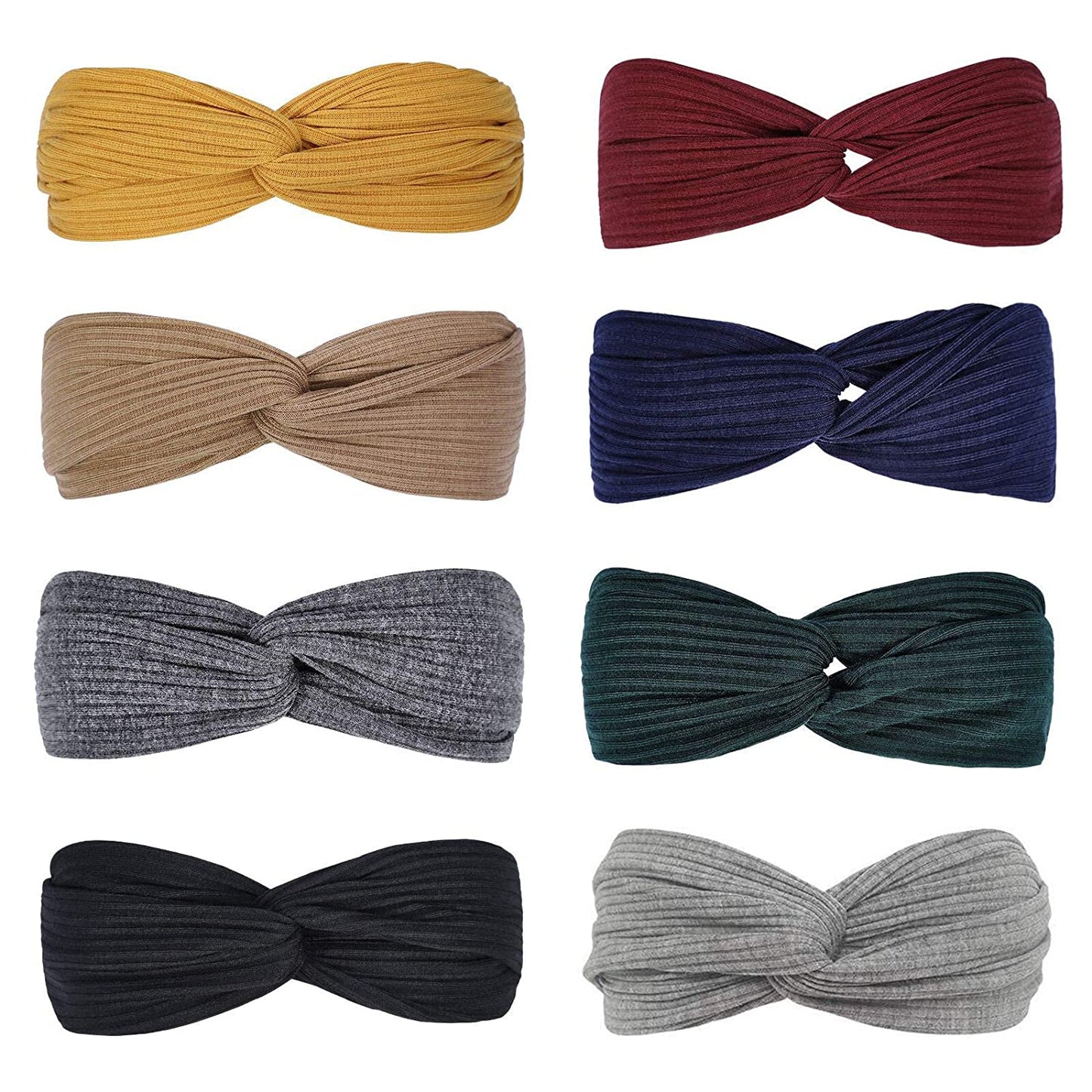 Huachi Headbands for Women Twist Knotted Boho Stretchy Hair Bands for Girls Criss Cross Turban Plain Headwrap Yoga Workout Vintage Hair Accessories, Solid Color, 8Pcs Apparel & Accessories > Clothing Accessories > Bandanas & Headties Huachi