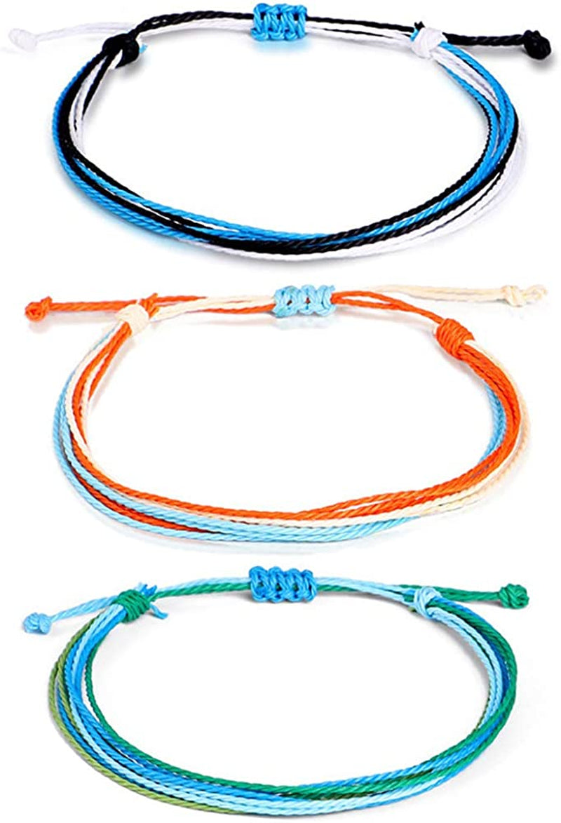 Softones VSCO String Wave Bracelets for Women Girls Handmade Colorful Waterproof Adjustable Braided Beach Bracelet Set for Women Apparel & Accessories > Jewelry > Bracelets Softones R:3Pcs green blue white