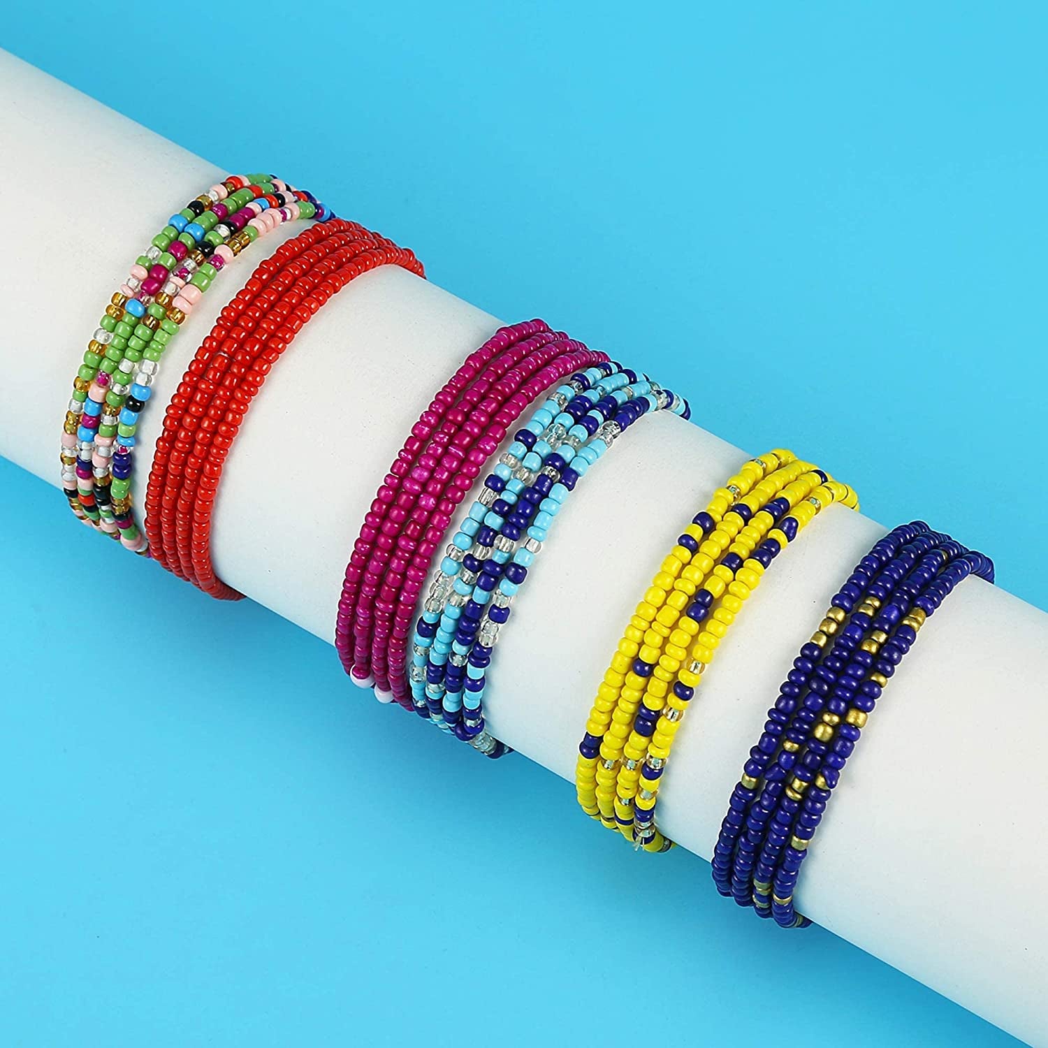 Taouzi Waist Beads for Women Colorful Beaded Body Chain Elastic String Waist Chain Beach Bikini Belly Chains Summer Jewelry for Women Girls Apparel & Accessories > Jewelry > Body Jewelry Taouzi