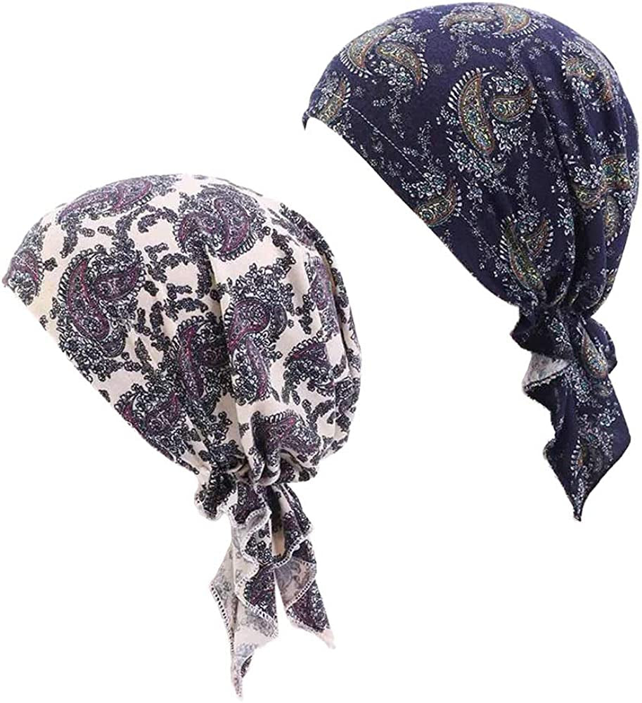 Chemo Head Scarf Head Wrap Headwear Beanie Skull Cover Cap Hair Loss Hat for Women Apparel & Accessories > Clothing Accessories > Headwear LUFUTE Beige&navy
