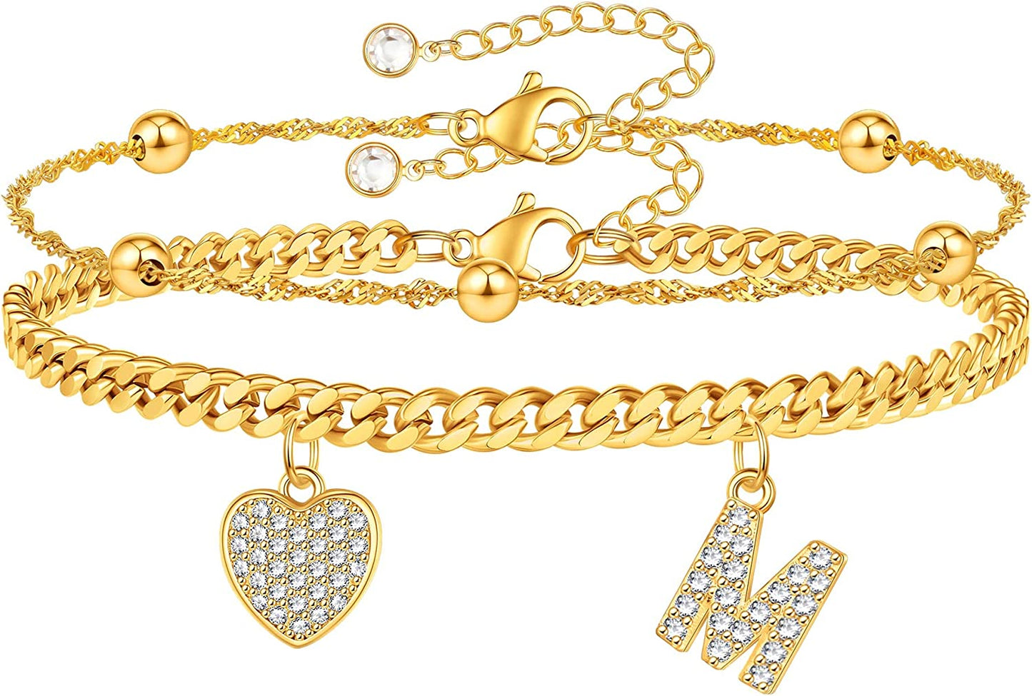 Gold Ankle Bracelets for Women 14K Gold Plated Heart Initial Cuban Link Anklets for Women Charm Gold Anklet for Women Summer Bracelets for Teen Girls Women Anklets Jewelry Apparel & Accessories > Jewelry > Anklets BRIJEWLIC M