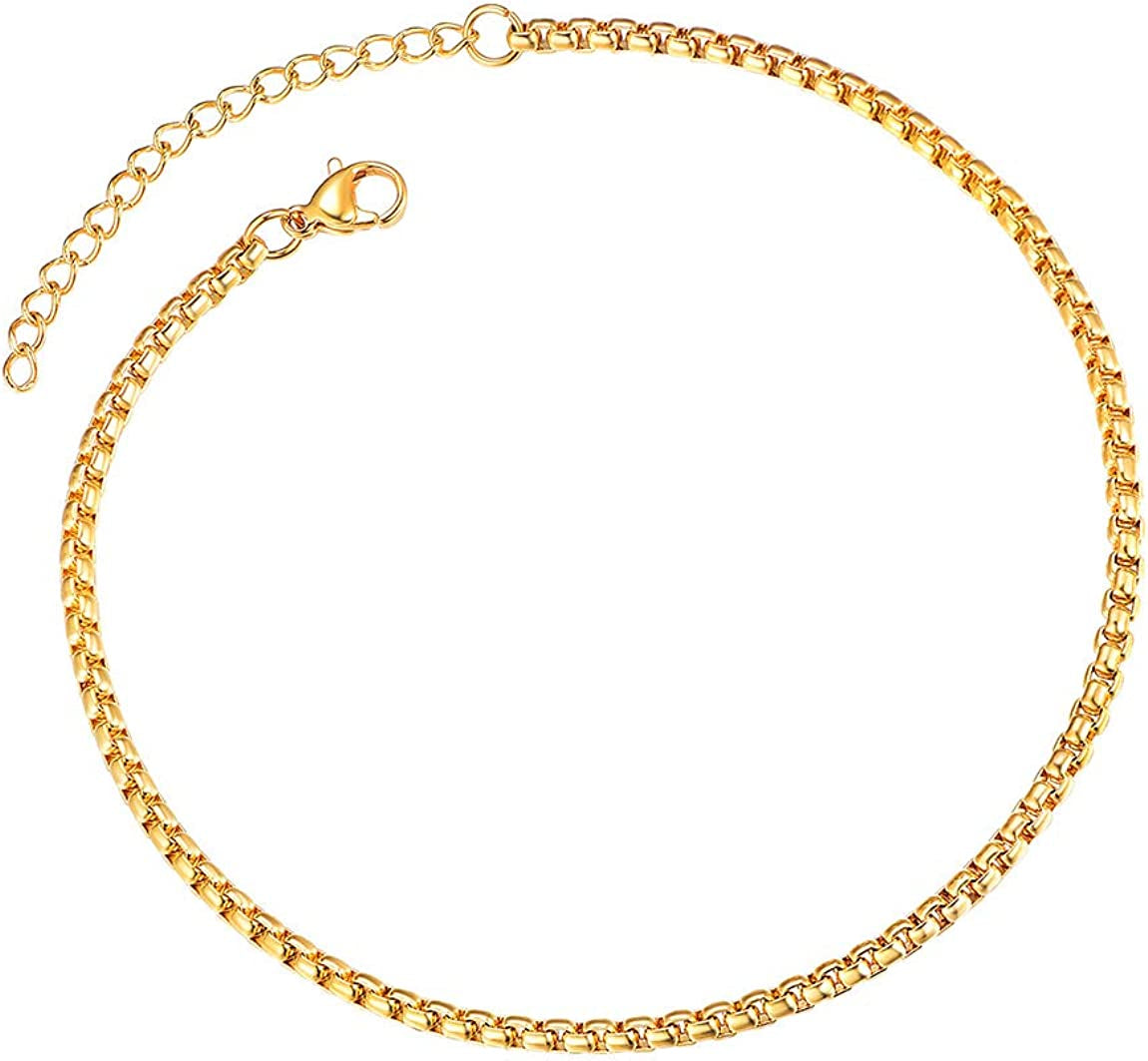 Chainspro Resizable Anklet Chain for Women Men, Figaro/Wheat/Twist Rope/Cuban Foot Bracelet-Strong with Good Clasp-18K Gold Plated(Send Gift Box) Apparel & Accessories > Jewelry > Anklets ChainsPro 08:box chain-Gold Plated