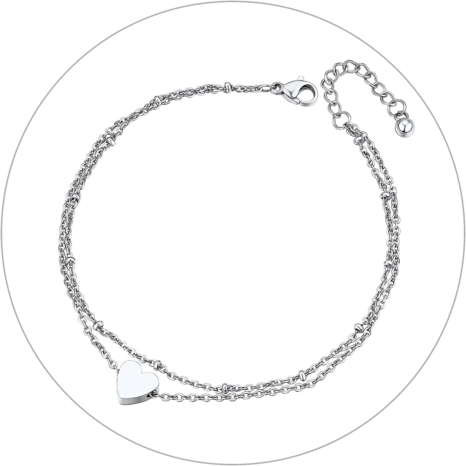 Chainspro Womens S925 Sterling Silver Adjustable Anklet, Heart/Moon/Handcuff Ankle Bracelet,Summer Foot Jewelry, Stainless Steel/Gold Plated(Send Gift Box) Apparel & Accessories > Jewelry > Anklets ChainsPro