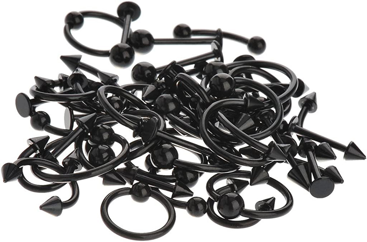 IPINK Spike Bars Labret Lip Ring Stud Body Piercing Stainless Steel Black 50Pcs 16G Apparel & Accessories > Jewelry > Body Jewelry IPINK