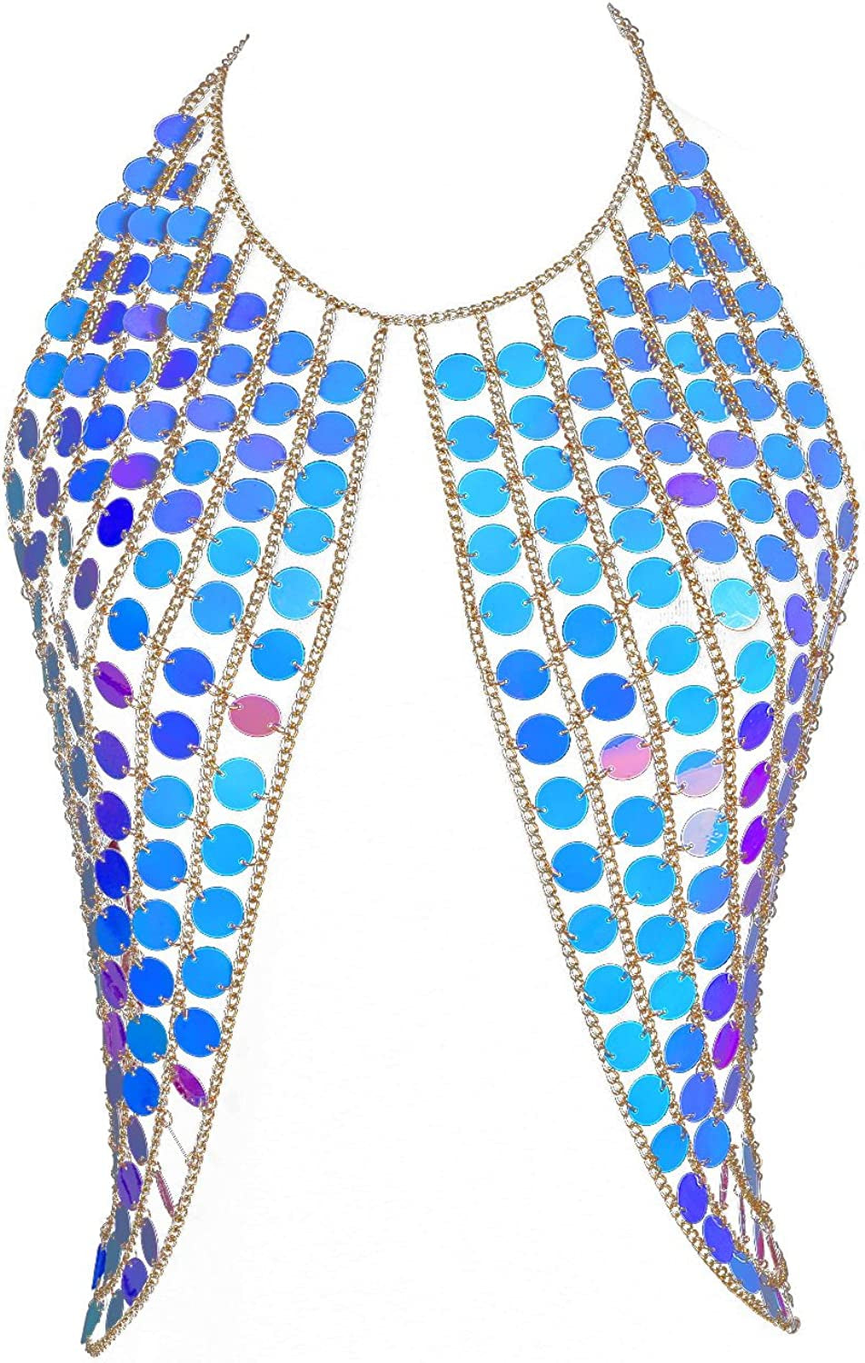 Ingemark Harness Waist Bikini Chain Shirt Bra Body Chain Outfits Bralette for Women Gold Silver Sequin Halter Backless Tank Top Bra Apparel & Accessories > Jewelry > Body Jewelry ZLZL Colorful Acrylic Sequin