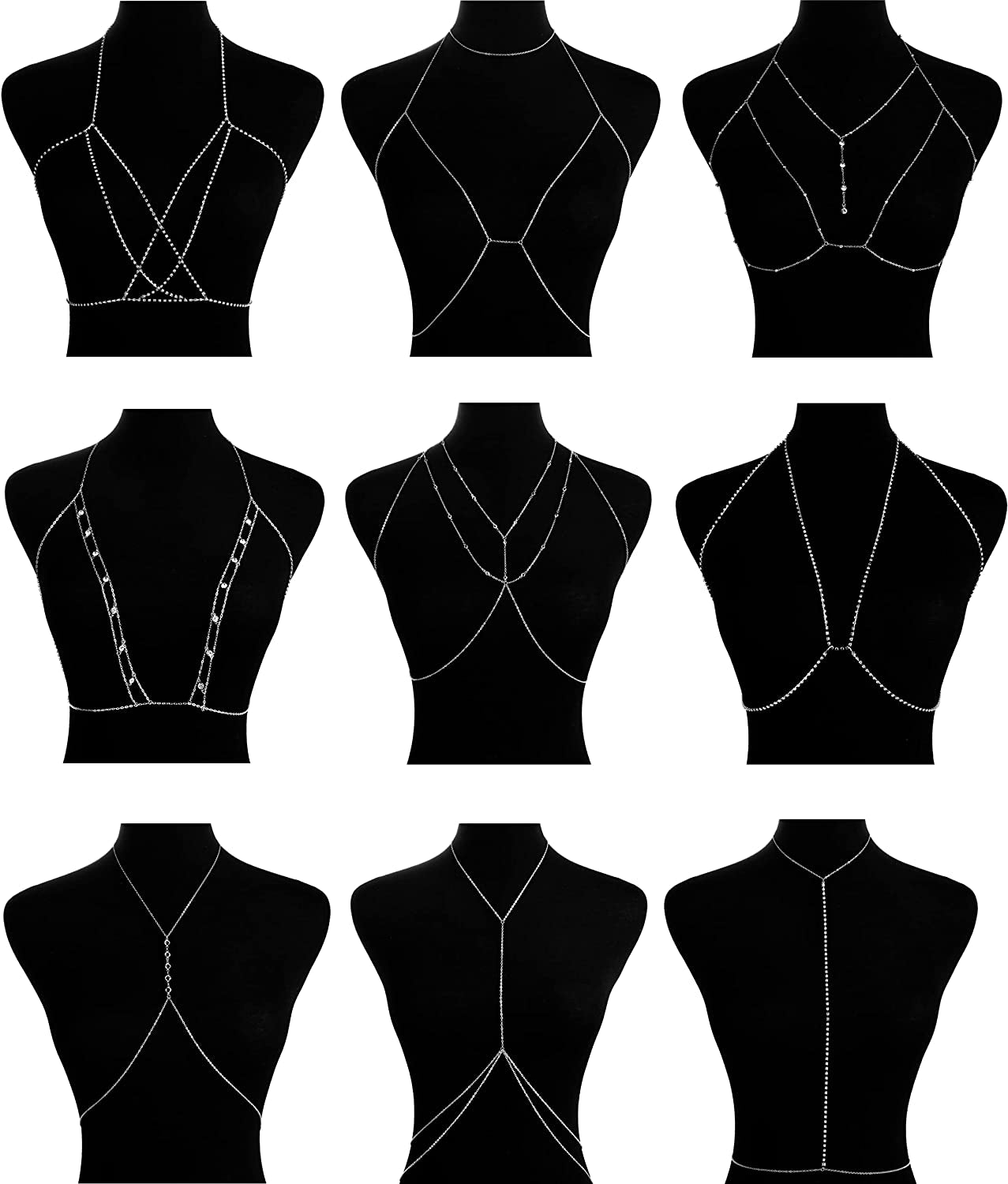 NICEIGHT 9PCS Body Chain for Women Sexy Bikini Bra Chain Necklace Belly Waist Chain for Summer Beach Length Adjustable Apparel & Accessories > Jewelry > Body Jewelry NICEIGHT