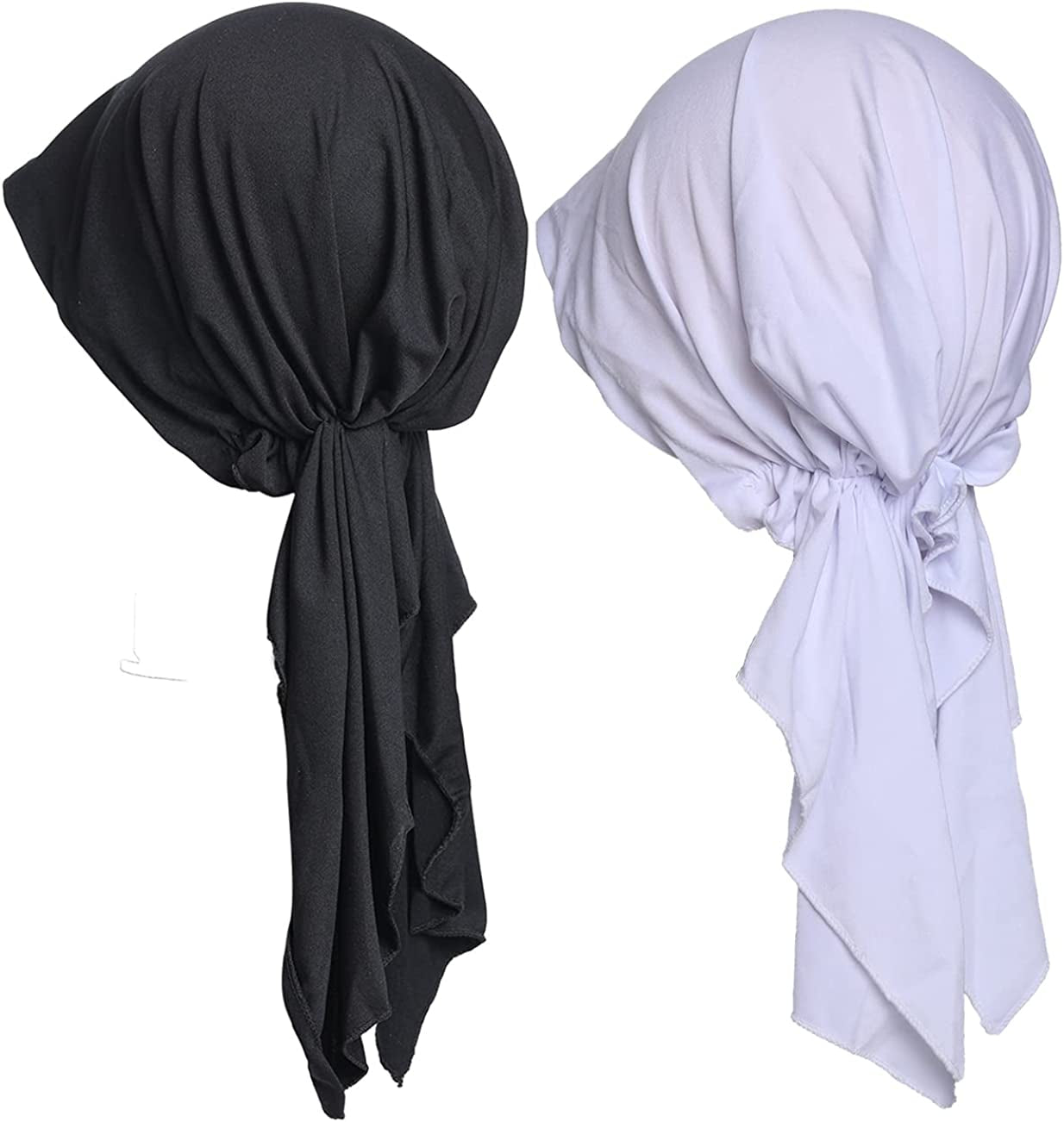 Pre Tied Head Covers Sets Chemo Beanies for Women Slip on Lightweight Chemo Bandana Turban Apparel & Accessories > Clothing Accessories > Headwear JarseHera Campaign 3,soild Color,black+white One Size
