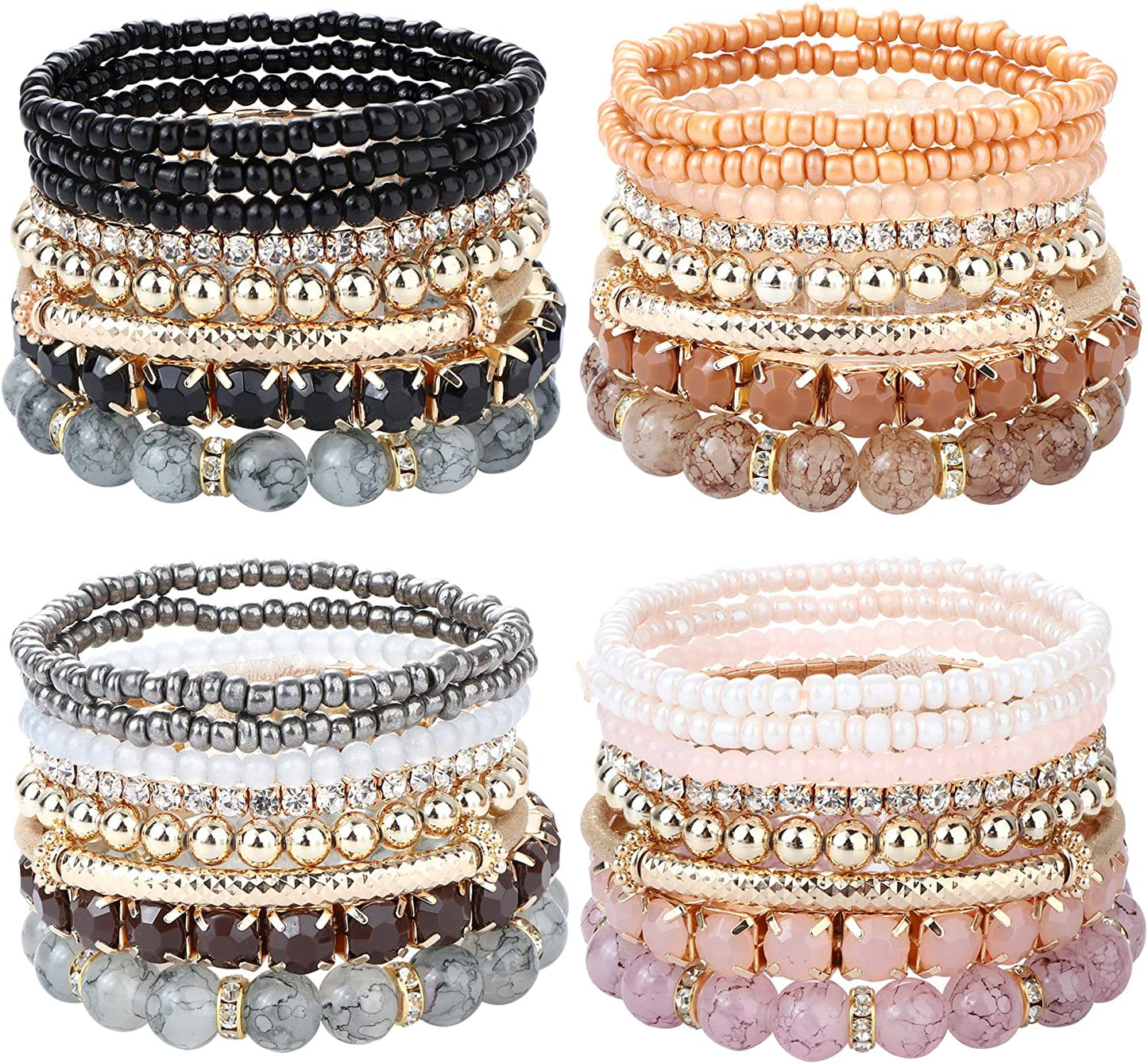 MILACOLATO 2-4 Sets Beaded Bracelets for Women Stackable Bracelets Aesthetic Stretch Multilayered Bracelets Set Bohemian Bracelet Apparel & Accessories > Jewelry > Bracelets Milacolato 4 set bracelets-B