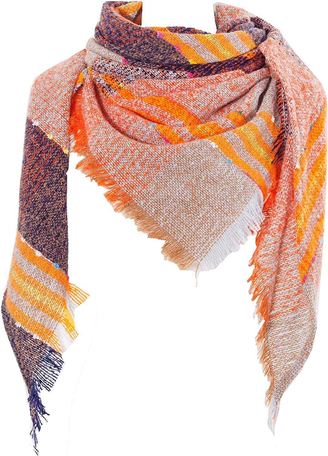 Wander Agio Womens Winter Scarfs Warm Scarf Half Shawls Triangle Scarves Stripe Plaid Apparel & Accessories > Clothing Accessories > Scarves & Shawls Wander Agio Yellow Orange 05