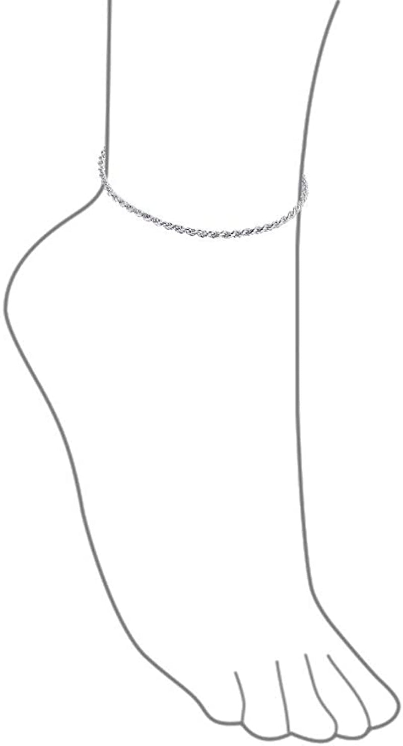 Simple Basic Strong Cable Rope Chain Anklet Ankle Bracelet for Women Teen 14K Yellow Gold Plated .925 Sterling Silver 9 or 10 Inch Made in Italy Apparel & Accessories > Jewelry > Anklets Bling Jewelry