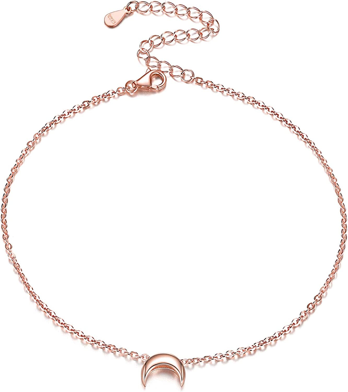 Chicsilver Personalized 925 Sterling Silver Tiny Heart/Moon/Star/Sun/Dot/Triangle Anklets Simple Dainty Foot Jewelry for Women, Silver/Gold/Rose Gold(With Gift Box) Apparel & Accessories > Jewelry > Anklets ChicSilver Jewelry 03. Moon rose gold plated
