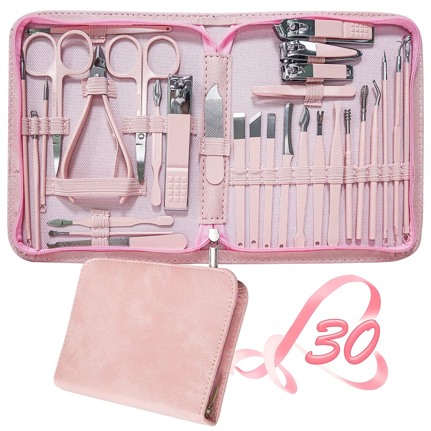 Manicure Set 30 in 1 Nail Clipper Set,Redflow Nail Clippers,Fingernail & Toenail Clippers,Manicure Tools,Pedicure Tools,Suitable for Travel Manicure Kit,Nail Set Kit with Everything Profe (Black) Health & Beauty > Personal Care > Cosmetics > Cosmetic Tools > Nail Tools RedFlow A-pink