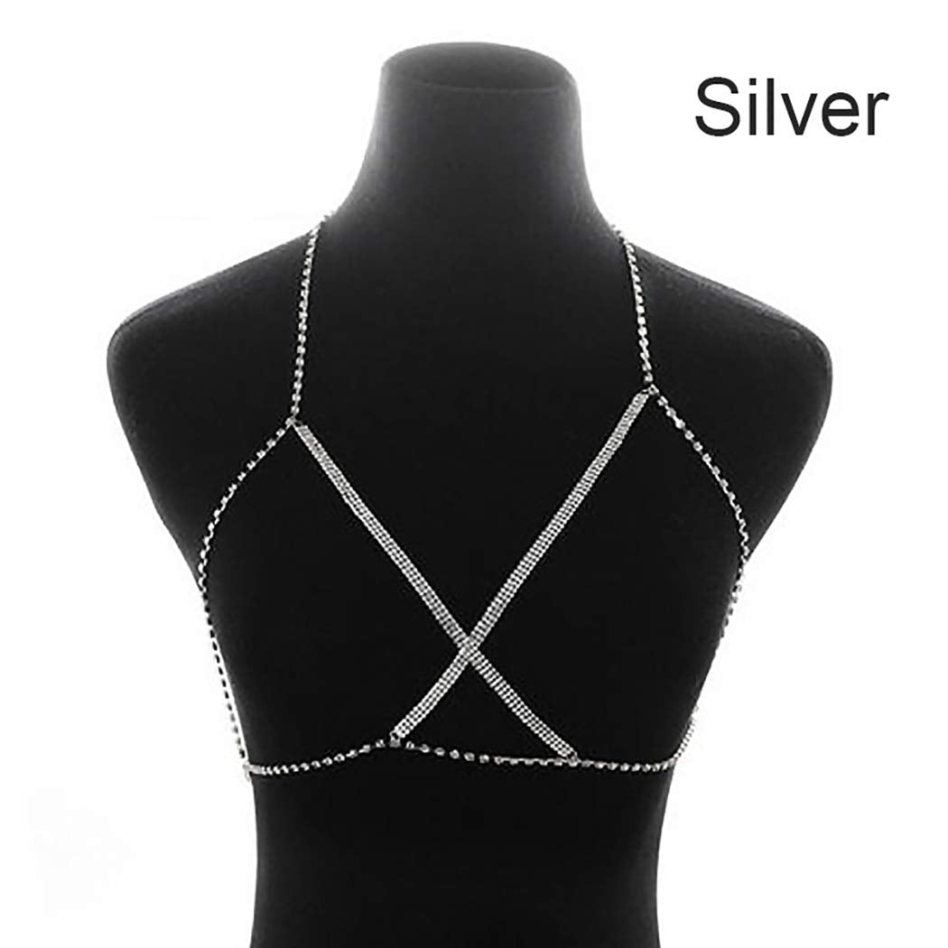 Jeweky Boho Crystal Body Chain Silver Rhinestone Harness Bra Jewelry Beach Bikini Body Jewelry for Women and Girls Apparel & Accessories > Jewelry > Body Jewelry Artist Unknown