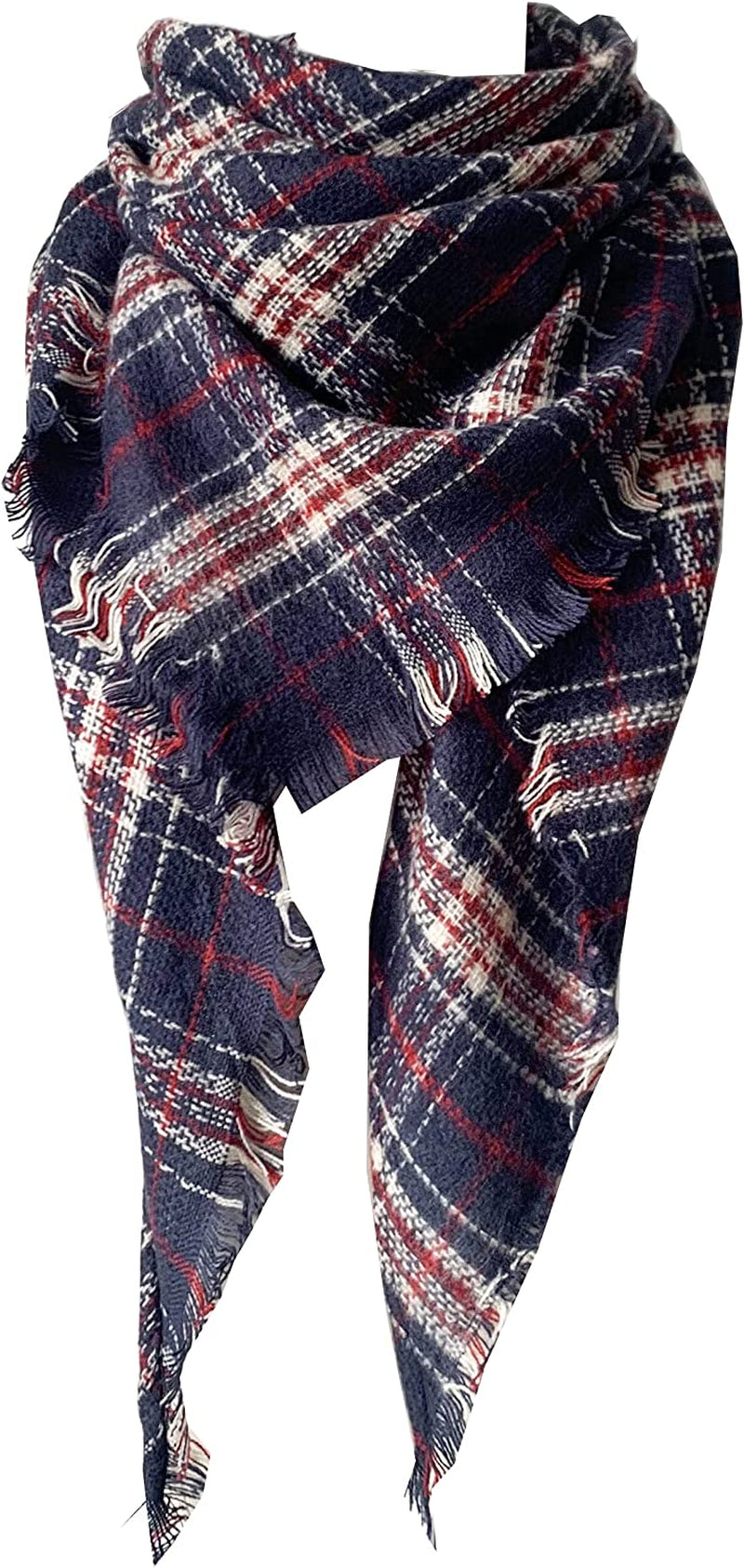 Wander Agio Womens Warm Long Shawl Winter Wraps Large Scarves Knit Cashmere Feel Plaid Triangle Scarf Apparel & Accessories > Clothing Accessories > Scarves & Shawls Wander Agio Red Navy Blue 37