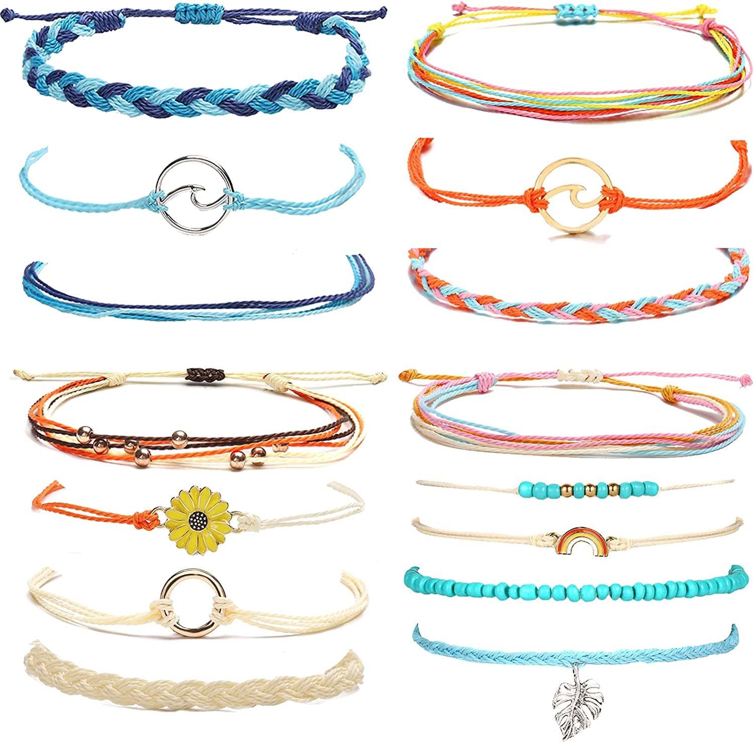 HUASAI Vsco String Bracelets for Teen Girls Women Waterproof Boho Rope Bracelets Wave Surfer Bracelets Summer Beach Anklets Apparel & Accessories > Jewelry > Anklets HUASAI Boho Bracelets Anklets Set
