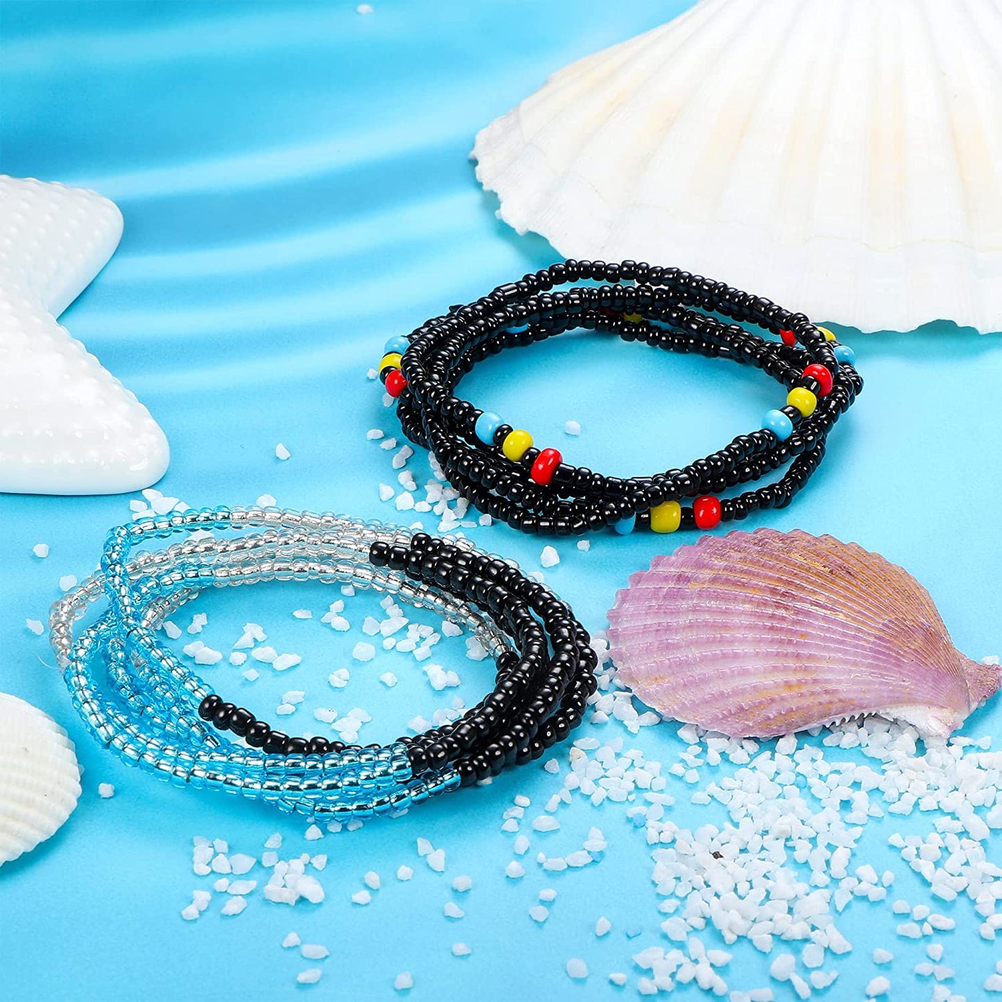 THUNARAZ 32-50 Inch Waist Beads for Women Colorful African Waist Beads plus Size Elastic Waist Chain Belly Beads Summer Beach Body Belly Chain Jewelry Apparel & Accessories > Jewelry > Body Jewelry THUNARAZ