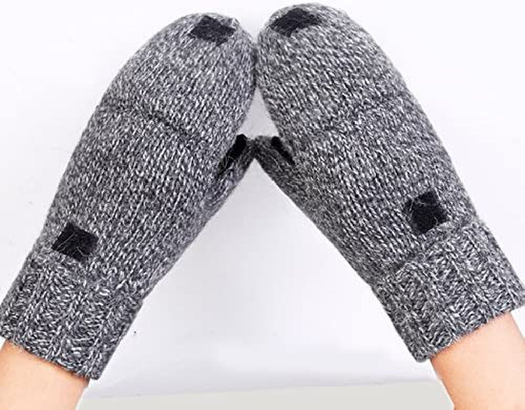 BOUYA Unisex Knitted Convertible Fingerless Gloves Thermal Insulation Wool Mittens Flap Cover Half-Finger Warm Mitten Glove Apparel & Accessories > Clothing Accessories > Gloves & Mittens ノーブランド品