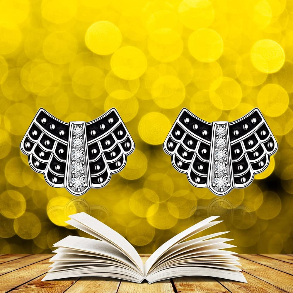 Ruth Bader Ginsburg Earrings Stud for Women RBG Piercing Diamond Cubic Zirconia Real 925 Sterling Silver Dissent Collar Apparel & Accessories > Jewelry > Earrings Fenthring