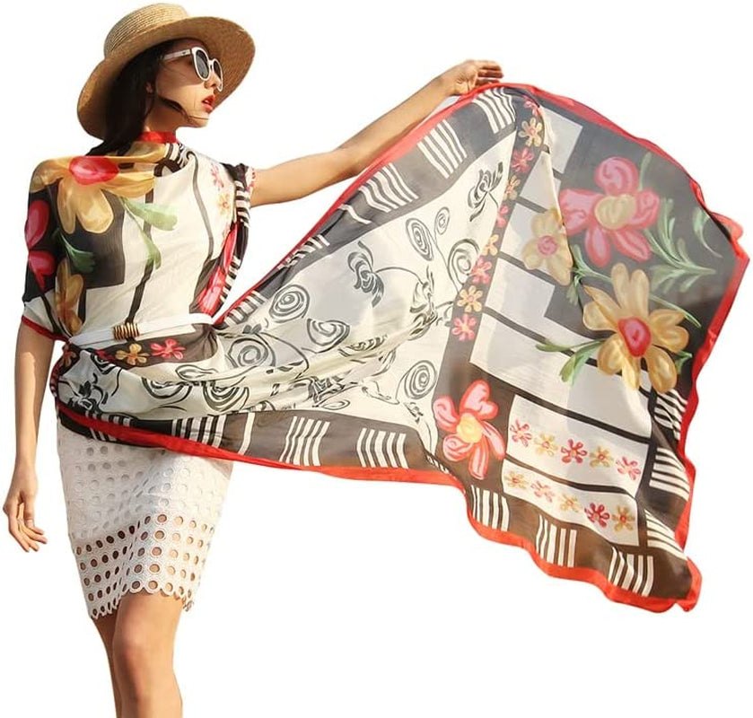 DANA XU Long Silk Fashion Oblong Floral Oversize Soft Scarf Wedding Shawls Beach Wraps Bandana Scarves for Women Apparel & Accessories > Clothing Accessories > Scarves & Shawls DANA XU 47 Red&black