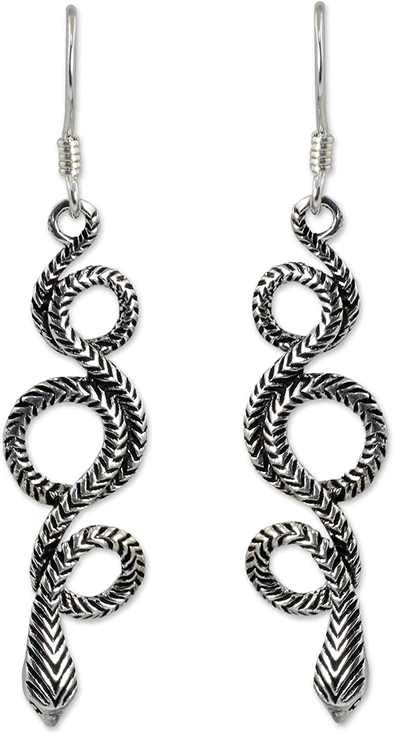 NOVICA Sterling Silver Snake Dangle Earrings, Infinity Serpent' Apparel & Accessories > Jewelry > Earrings NOVICA