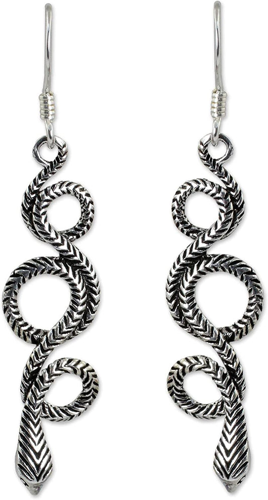 NOVICA Sterling Silver Snake Dangle Earrings, Infinity Serpent' Apparel & Accessories > Jewelry > Earrings NOVICA