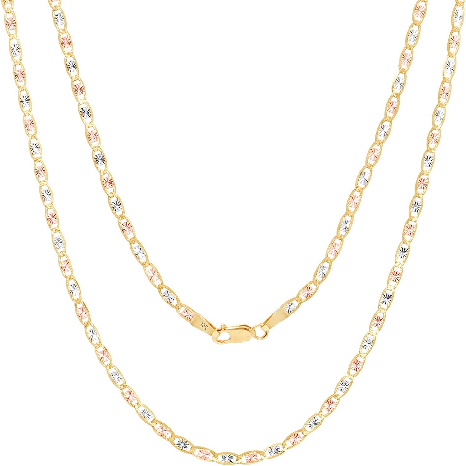 Nuragold 10K Three Tone Yellow Rose White Gold 2.5Mm Valentin Mariner Link Anchor Chain Bracelet or Anklet, Womens 7" 7.5" 8" 8.5" 9" Apparel & Accessories > Jewelry > Anklets NuraGold