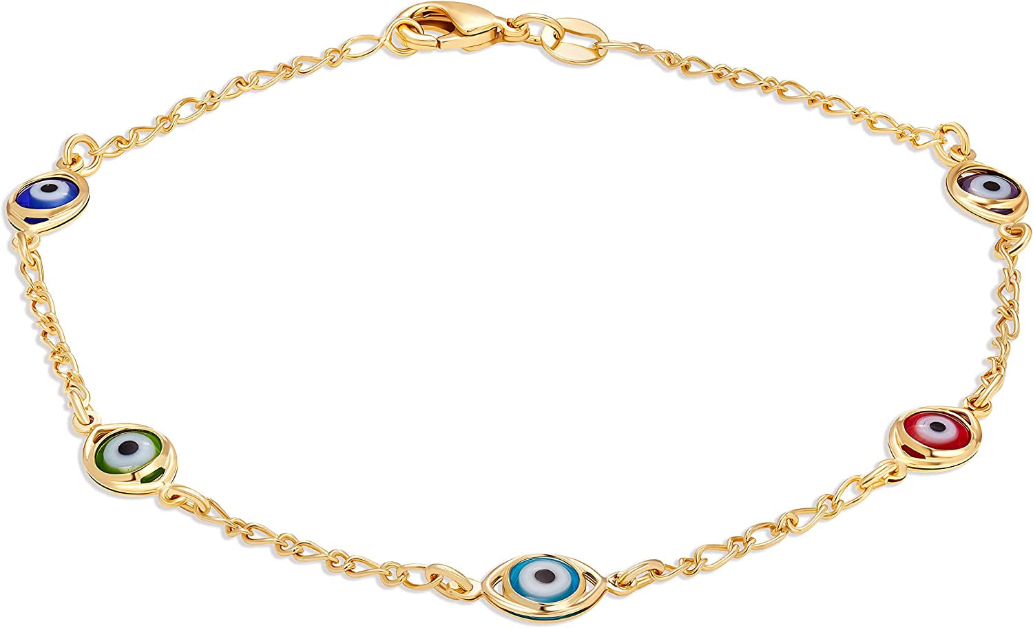 Barzel 18K Gold Plated Multi Color Evil Eye Anklet for Women - Made in Brazil Apparel & Accessories > Jewelry > Anklets Barzel