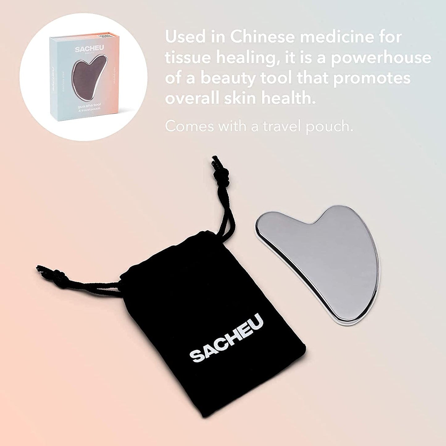 SACHEU Stainless Steel Gua Sha Facial Massage Tool to Reduce Puffiness, Lymphatic Drainage, Facial Tension, Helps Tighten, Firm and Lift Skin, Cooling Durable Skin Care Face Massager with Travel Pouch Health & Beauty > Personal Care > Cosmetics > Cosmetic Tools > Skin Care Tools Sacheu
