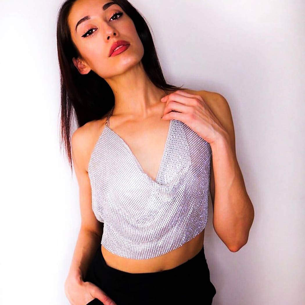 Jeweky Halloween Crystal Bra Chain Silver Clothing Body Chains Biniki Backless Nightclub Rave Body Accessories Jewelry for Women and Girls Apparel & Accessories > Jewelry > Body Jewelry Artist Unknown
