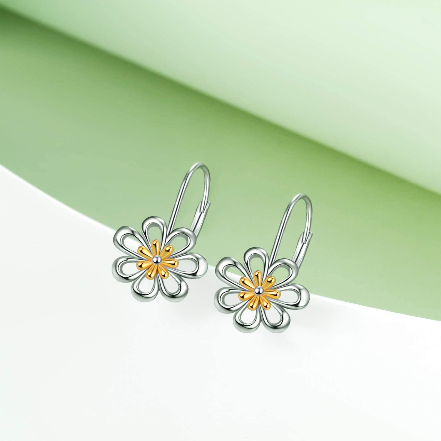 Daisy Earrings,Rose Earrings,Lotus Earrings,Sunflower Earrings Sterling Silver Gold Plated Filigree Flower Leverback Dangle Earrings for Women Girls Apparel & Accessories > Jewelry > Earrings LUHE