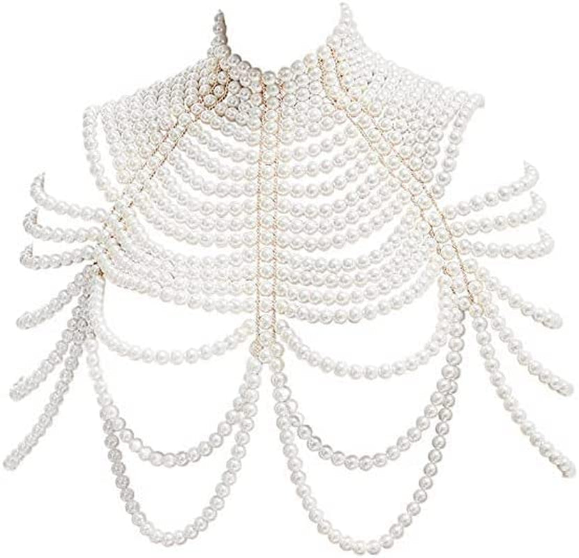 Pearl Body Chain Jewelry for Women - Fashion Handmade Pearl Body Chain Shoulder Necklace Bra Apparel & Accessories > Jewelry > Body Jewelry Maijiao Style 1-White