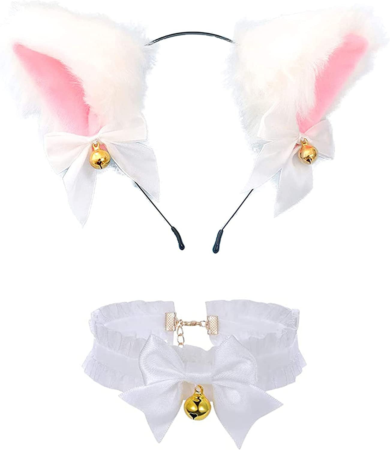 Faylay Cosplay Girl Plush Furry Cat Ears Headwear Accessory for Cam Girl Party Apparel & Accessories > Clothing Accessories > Headwear Faylay 2-bmflbhdj&necklace