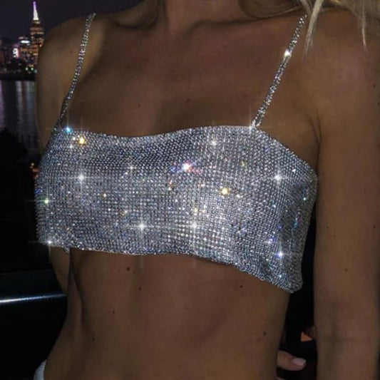 Jeweky Rhinestone Crop Top Sparkly Body Chain Silver Bra Chain Backless Chest Chains Rave Party Body Jewelry Accessories for Women Apparel & Accessories > Jewelry > Body Jewelry JEWEKY