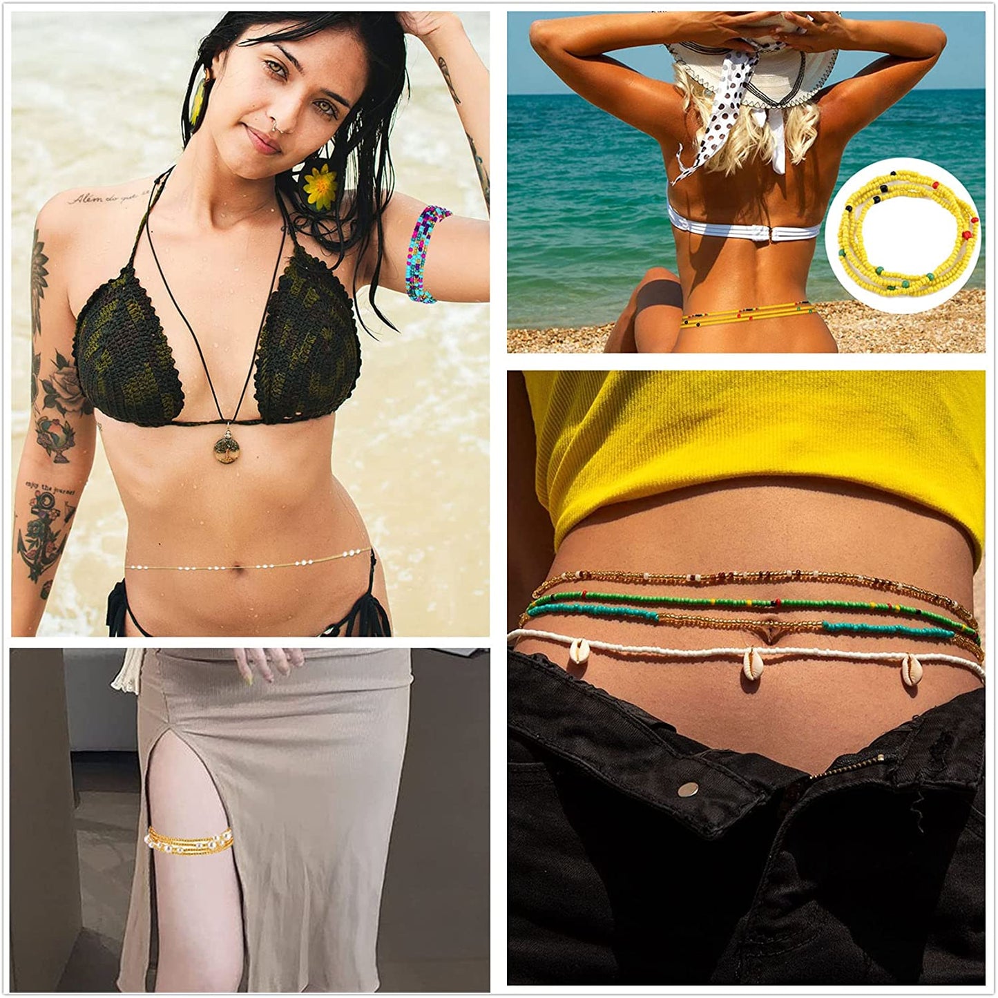 Honsny 23-50Inch Waist Beads for Women, Belly Beads Elastic Chain African Waist Beads plus Size Colorful Summer Beaded Body Chain Waist Jewelry Apparel & Accessories > Jewelry > Body Jewelry Honsny