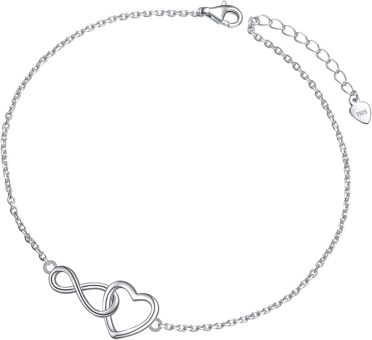 Flyow Anklet for Women S925 Sterling Silver Adjustable Foot Beaded Infinity/Heart/Angel Wing/Turtle Ankle Bracelet Anklets Jewelry Gift Apparel & Accessories > Jewelry > Anklets Silver Light Jewelry heart infinity