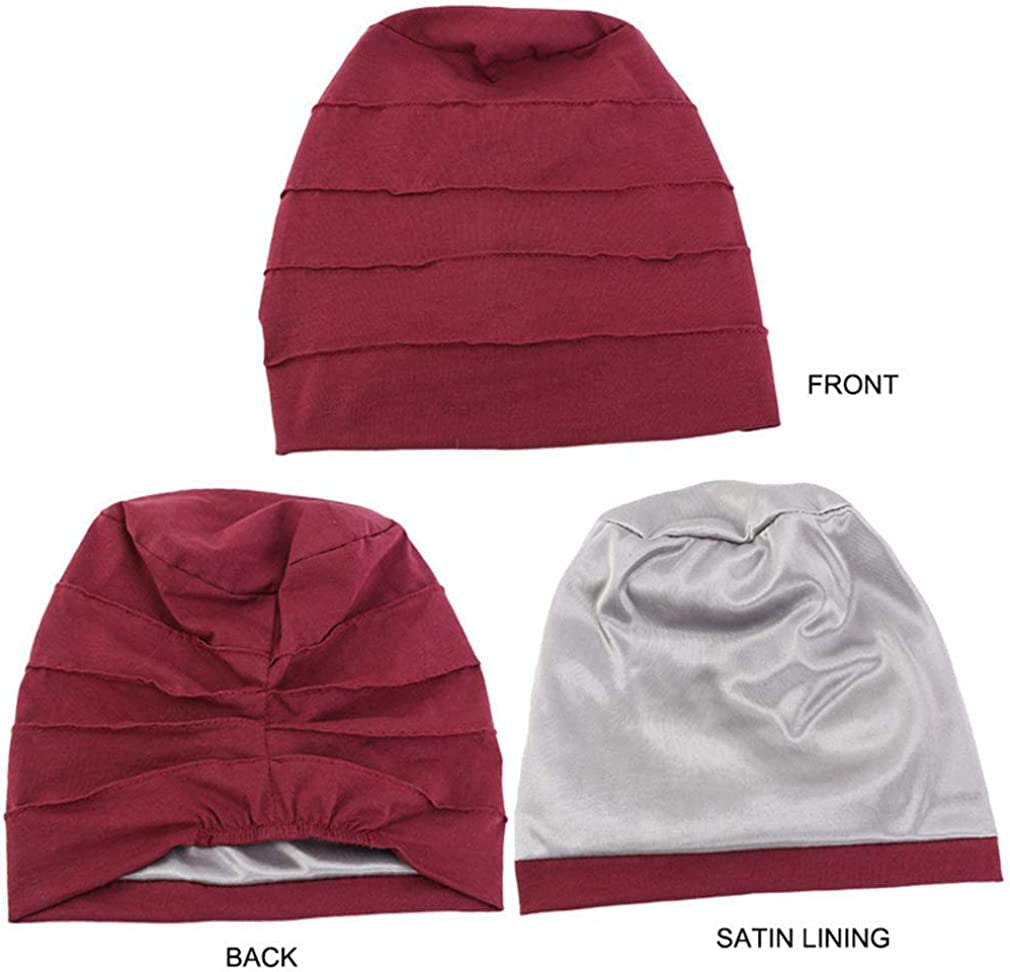 Ever Fairy 3 Colors Chemo Cancer Head Scarf Hat Cap Ethnic Cloth Print Turban Headwear Women Women'S Ruffle Beanie Scarf (Navy+Khaki+Wine) Apparel & Accessories > Clothing Accessories > Headwear Ever Fairy
