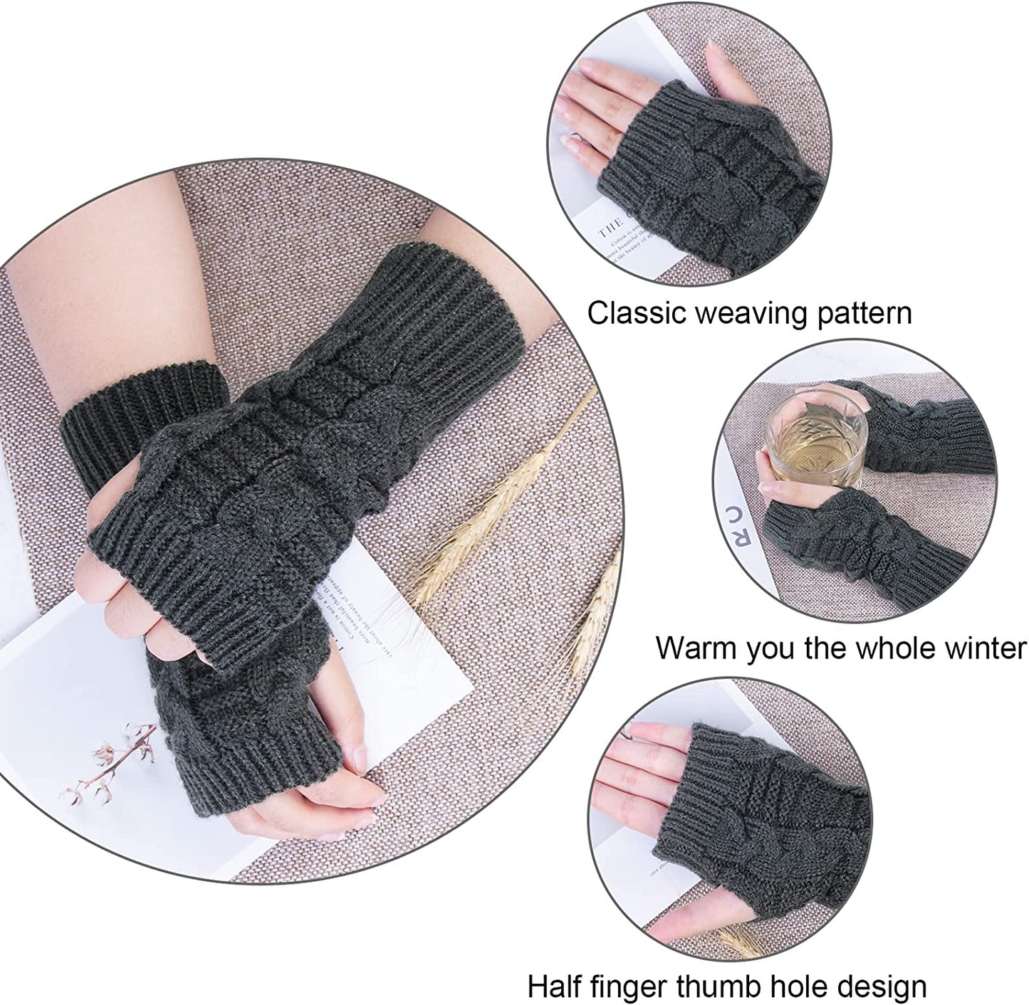 Loritta 2 Pairs Womens Fingerless Gloves Winter Warm Knit Crochet Thumbhole Arm Warmers Apparel & Accessories > Clothing Accessories > Gloves & Mittens Loritta