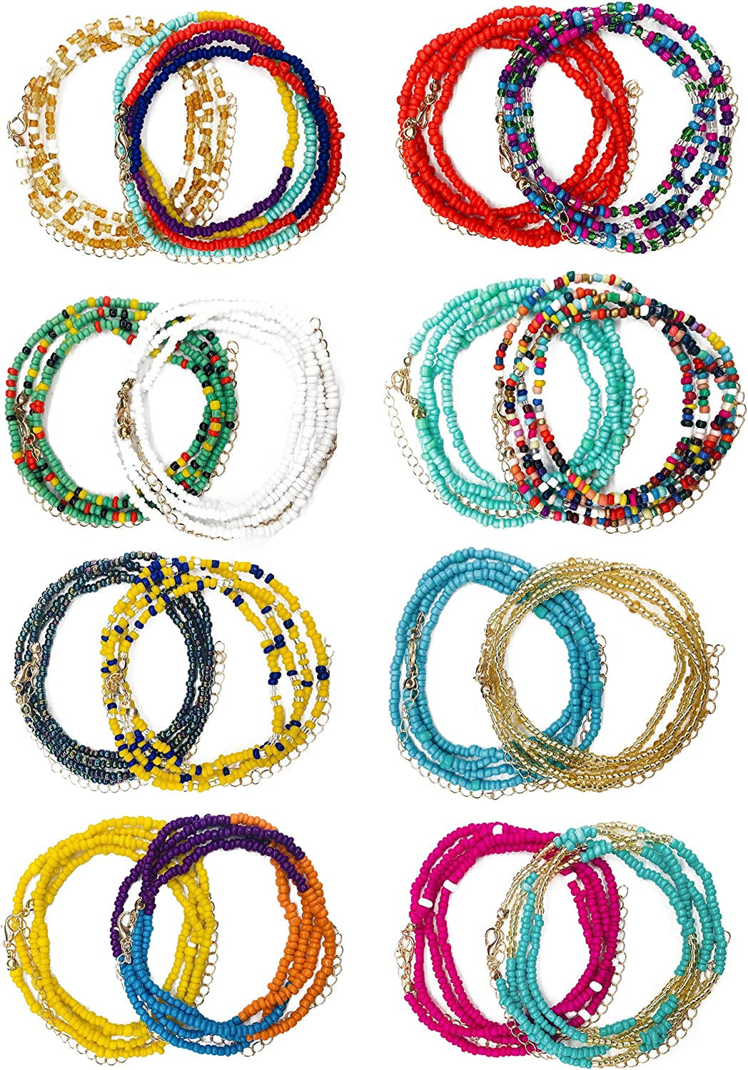 Tornito 16-18Pcs Belly Waist Necklace Chain Summer Jewelry Bikini Body Chain for Women African Waist Bead Set Stretchy Elastic String Multi-Color Sexy Bracelet Anklet Apparel & Accessories > Jewelry > Body Jewelry Tornito A:16Pcs, Fishing Line Thread