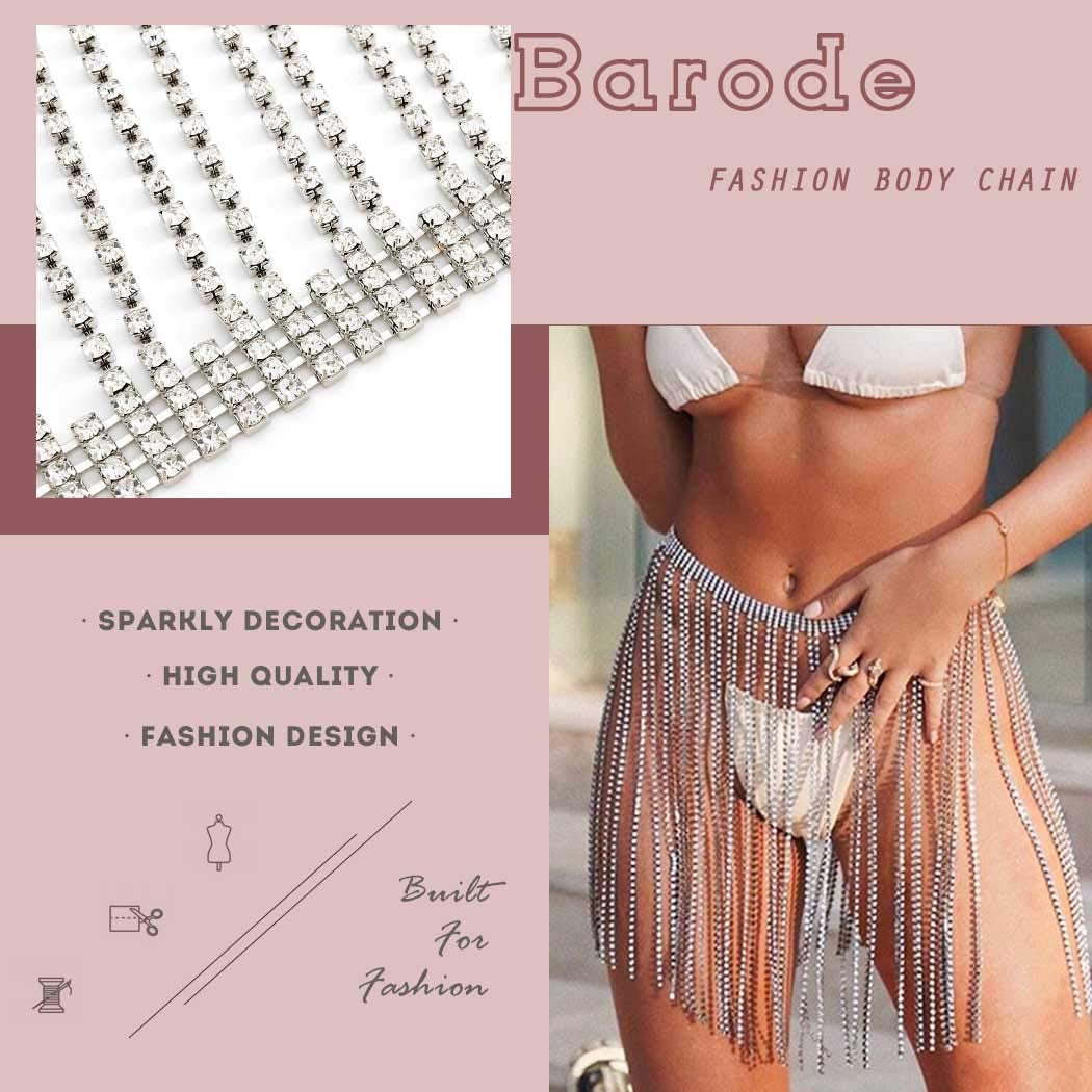 Barode Crystal Tassel Body Chains Belly Dance Skirts Rhinestones Sexy Bikini Summer Beach Hip Waist Chain Nightclub Jewelry Accessories for Women and Girls (Silver) Apparel & Accessories > Jewelry > Body Jewelry Barode