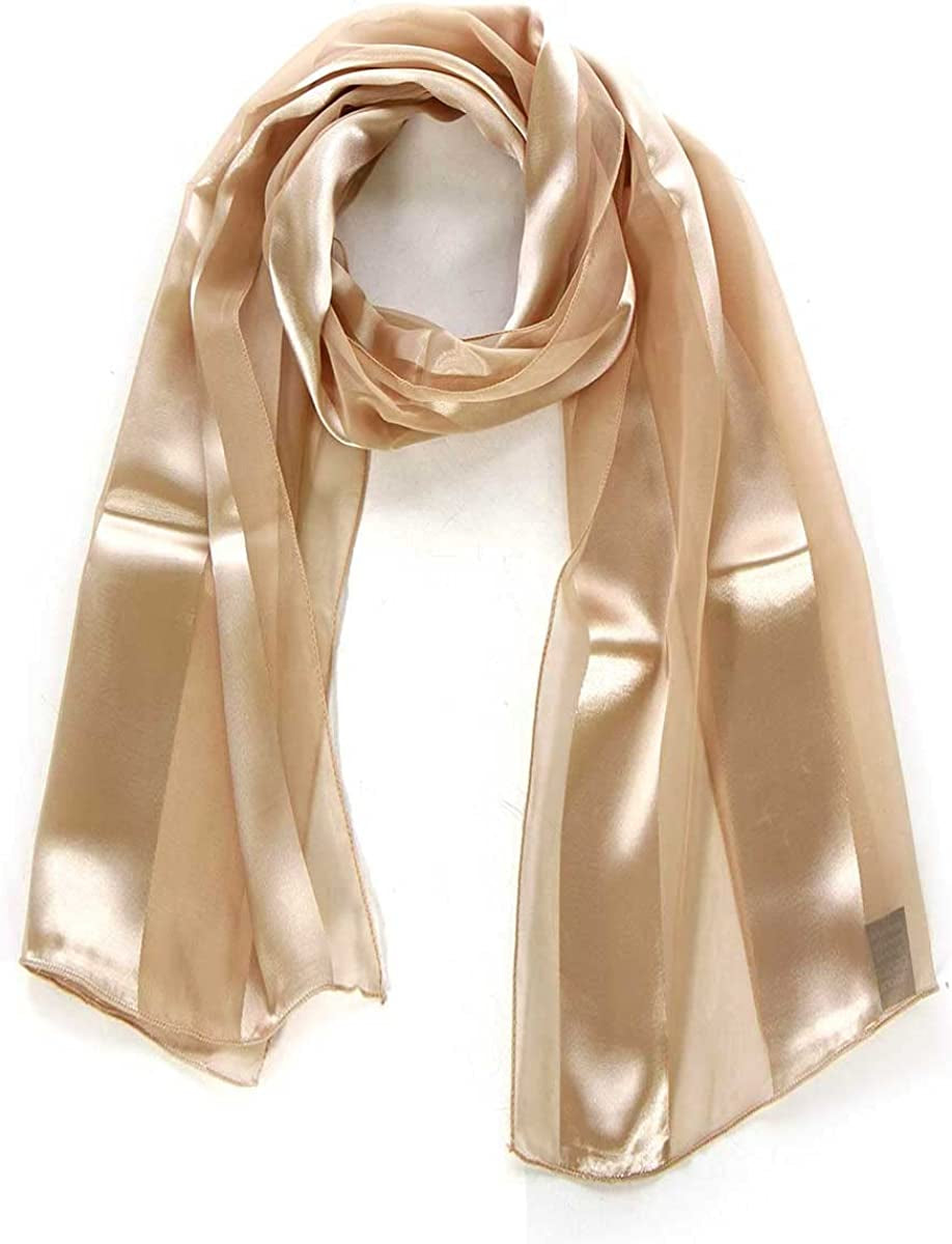 Scarfs for Women Lightweight Soft Silky Scarves 60" Long Satin Chiffon Stripe Neckerchief Gold Red Pink Black More Apparel & Accessories > Clothing Accessories > Scarves & Shawls SERENITA Beige