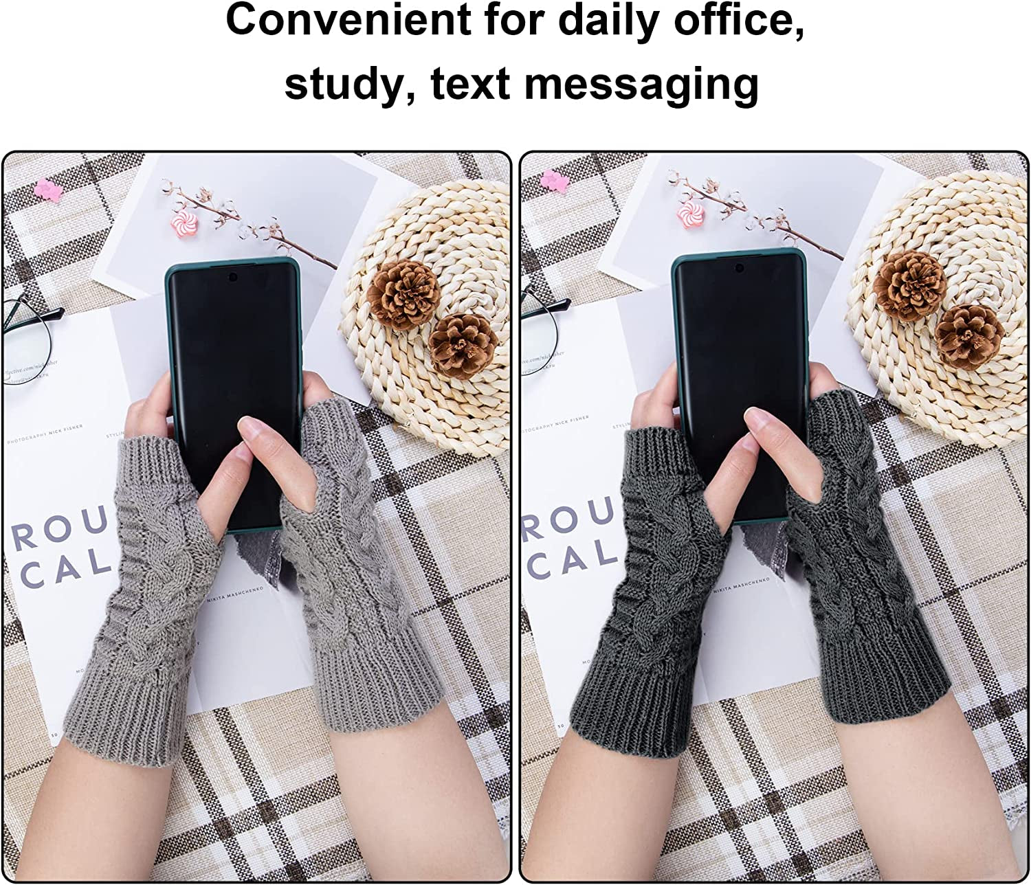 Loritta 2 Pairs Womens Fingerless Gloves Winter Warm Knit Crochet Thumbhole Arm Warmers Apparel & Accessories > Clothing Accessories > Gloves & Mittens Loritta