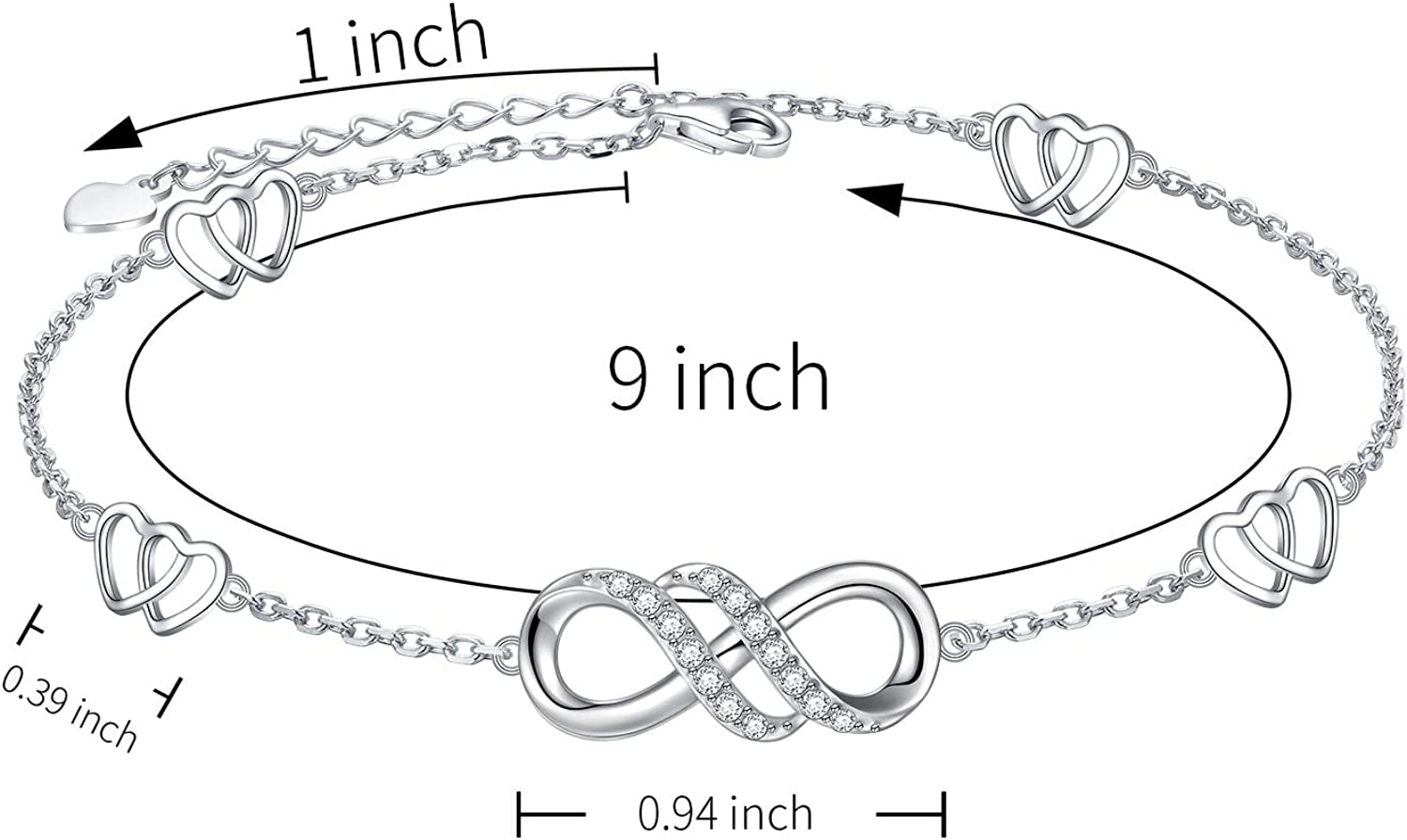 Infinity Anklet 925 Sterling Silver for Women Girls Adjustable Heart Ankle Bracelet Boho Beach Foot Chain 9+1 Inch Charm Jewelry Best Birthday Gifts Apparel & Accessories > Jewelry > Anklets FLYOW