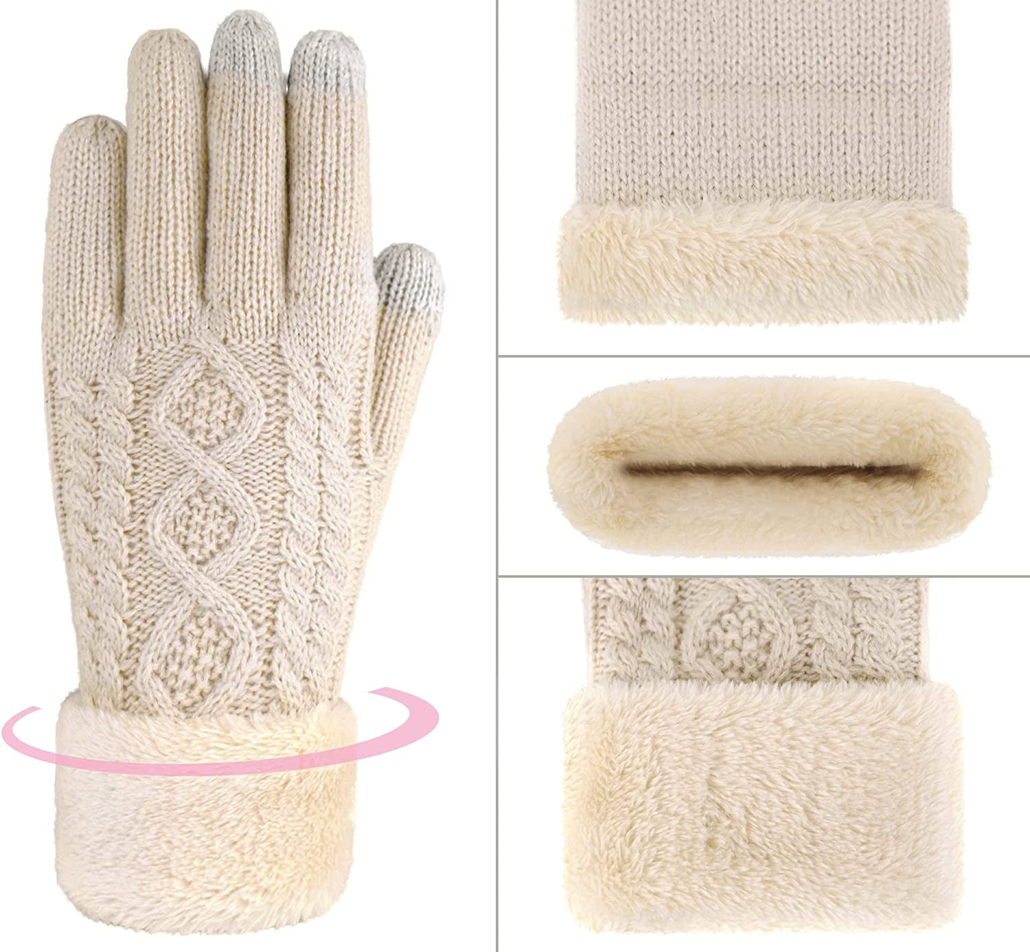 Simplicity Womens 3 Fingers Touchscreen Cable Knit Winter Gloves Apparel & Accessories > Clothing Accessories > Gloves & Mittens Simplicity