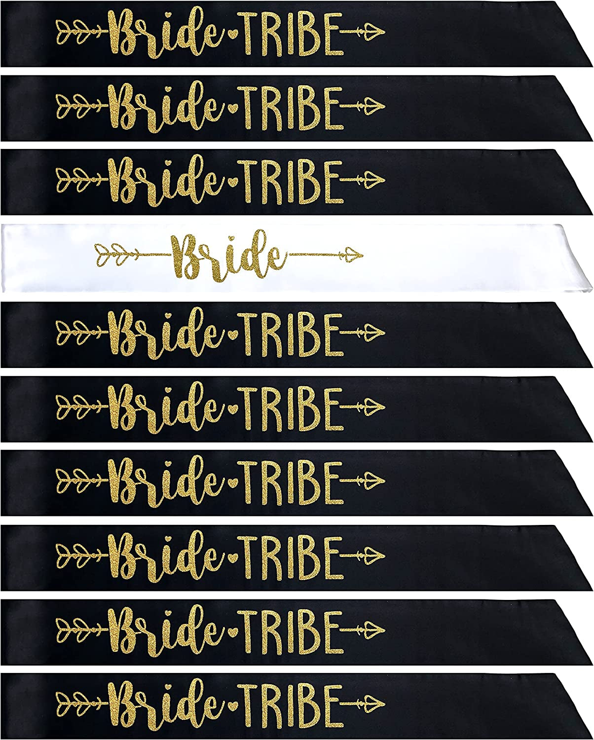 Bride Tribe 7Pc or 10Pc Satin Sash Set - Sophisticated & Fun Party Favors for Bachelorette Party, Bridal Shower & Wedding Party (Dusty Pink & Black, 10Pc Set) Apparel & Accessories > Clothing Accessories > Sashes Bachelorette to Bride Black & Gold 10pc Set
